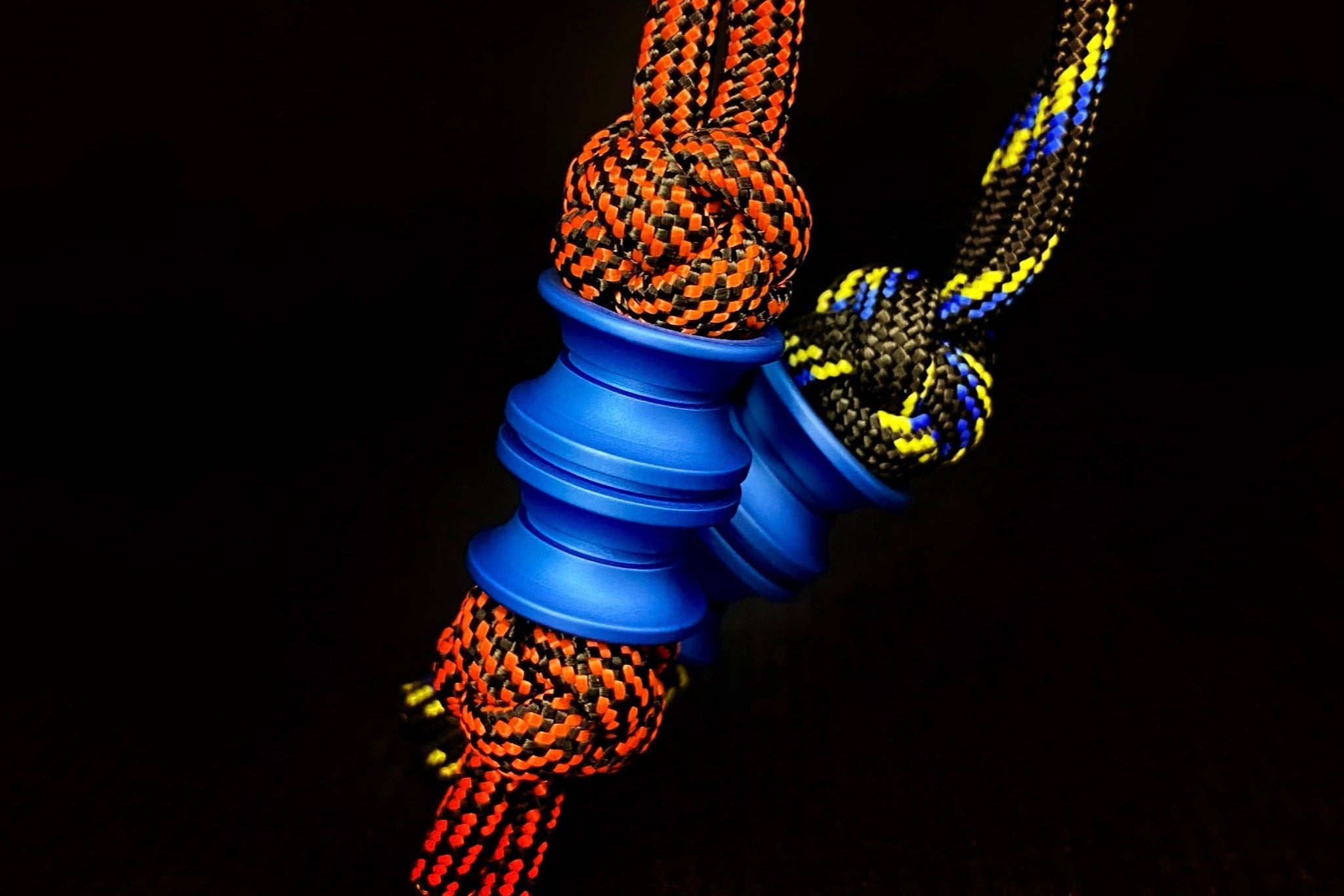 Blue matte anodized aluminum Grooved Barrel custom paracord bead.