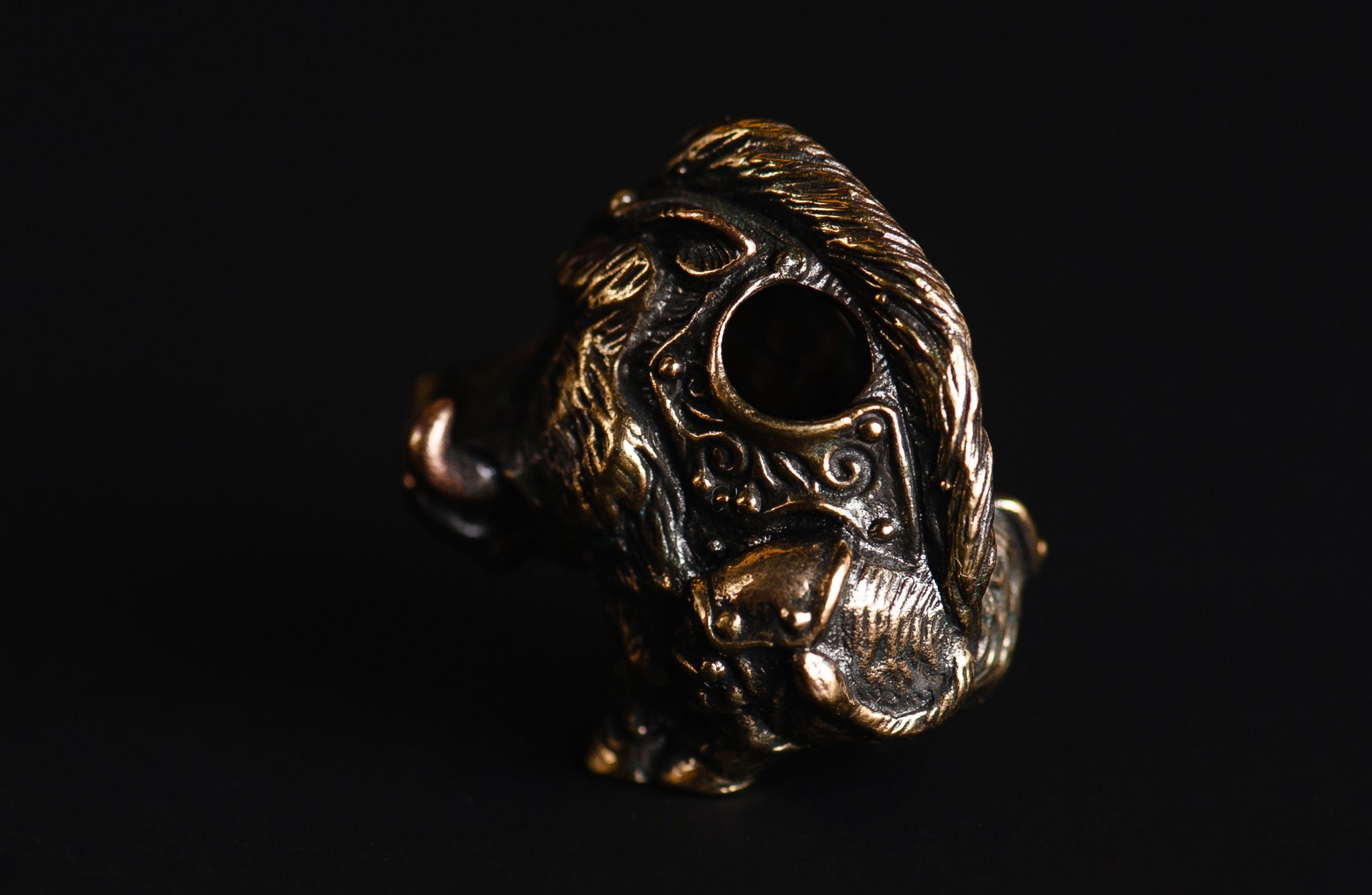 Close-up of the textured fur and blackened finish on the brass Wild Hog bead-1