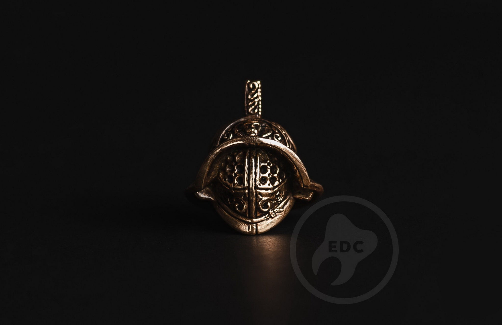 Roman Gladiator helmet bead on a custom double-strand knife lanyard.