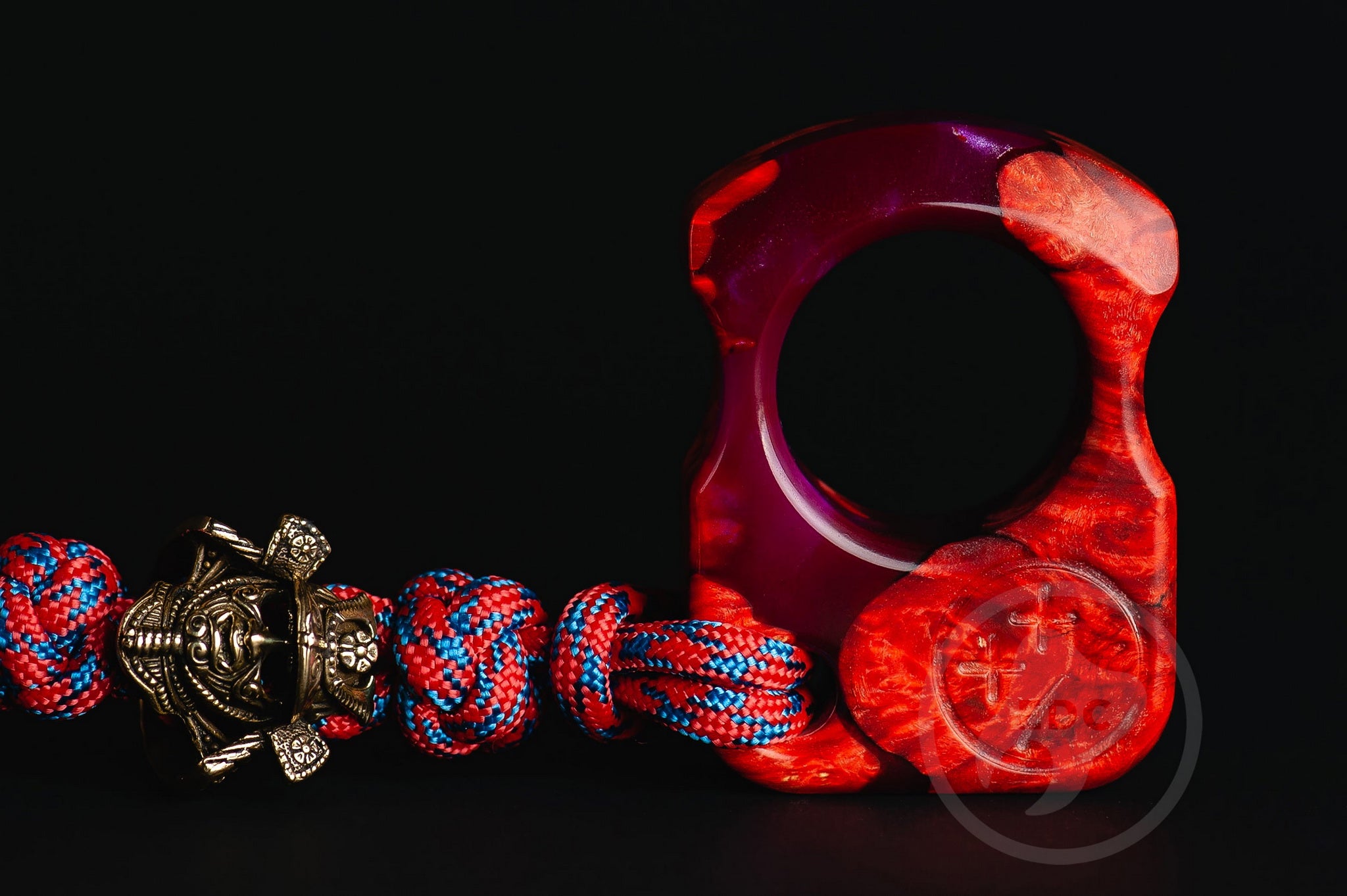 Handcrafted Series S01 stabilized maple burl and pearl purple resin EDC pocket art with brass Samurai bead