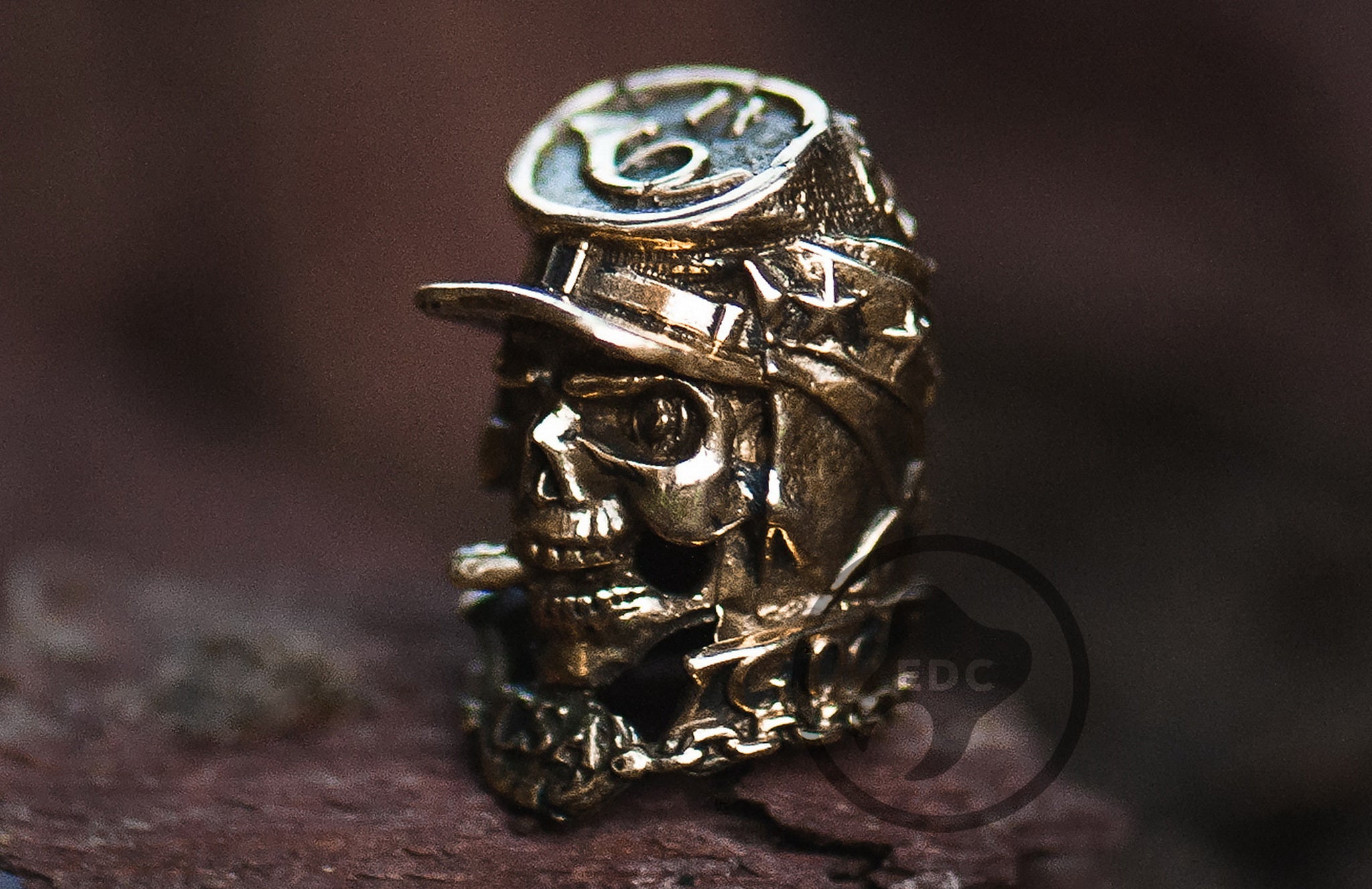 Profile of the historical infantry skull bead with antique blackened finish.-1