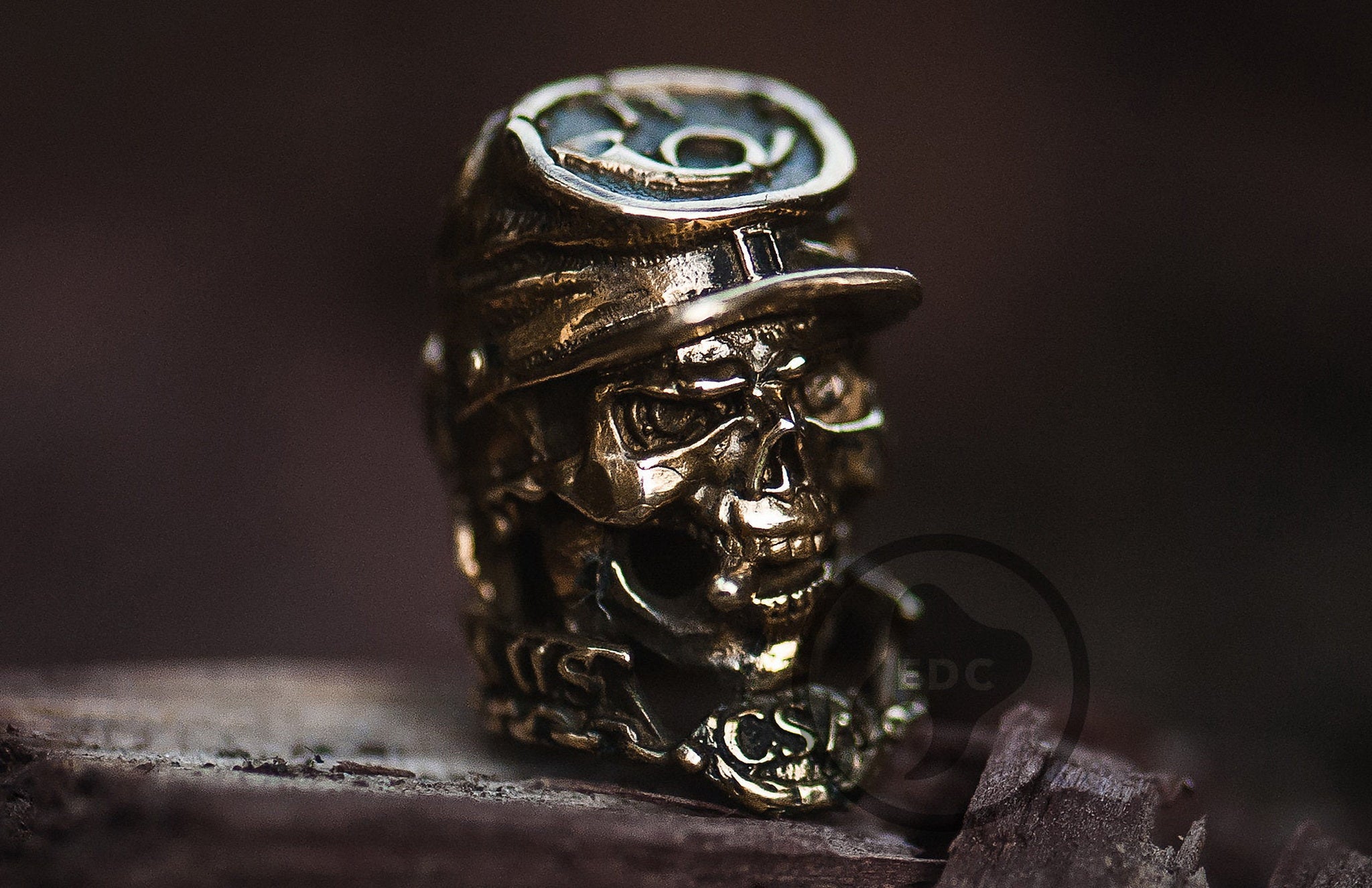 Profile of the historical infantry skull bead with antique blackened finish.-2