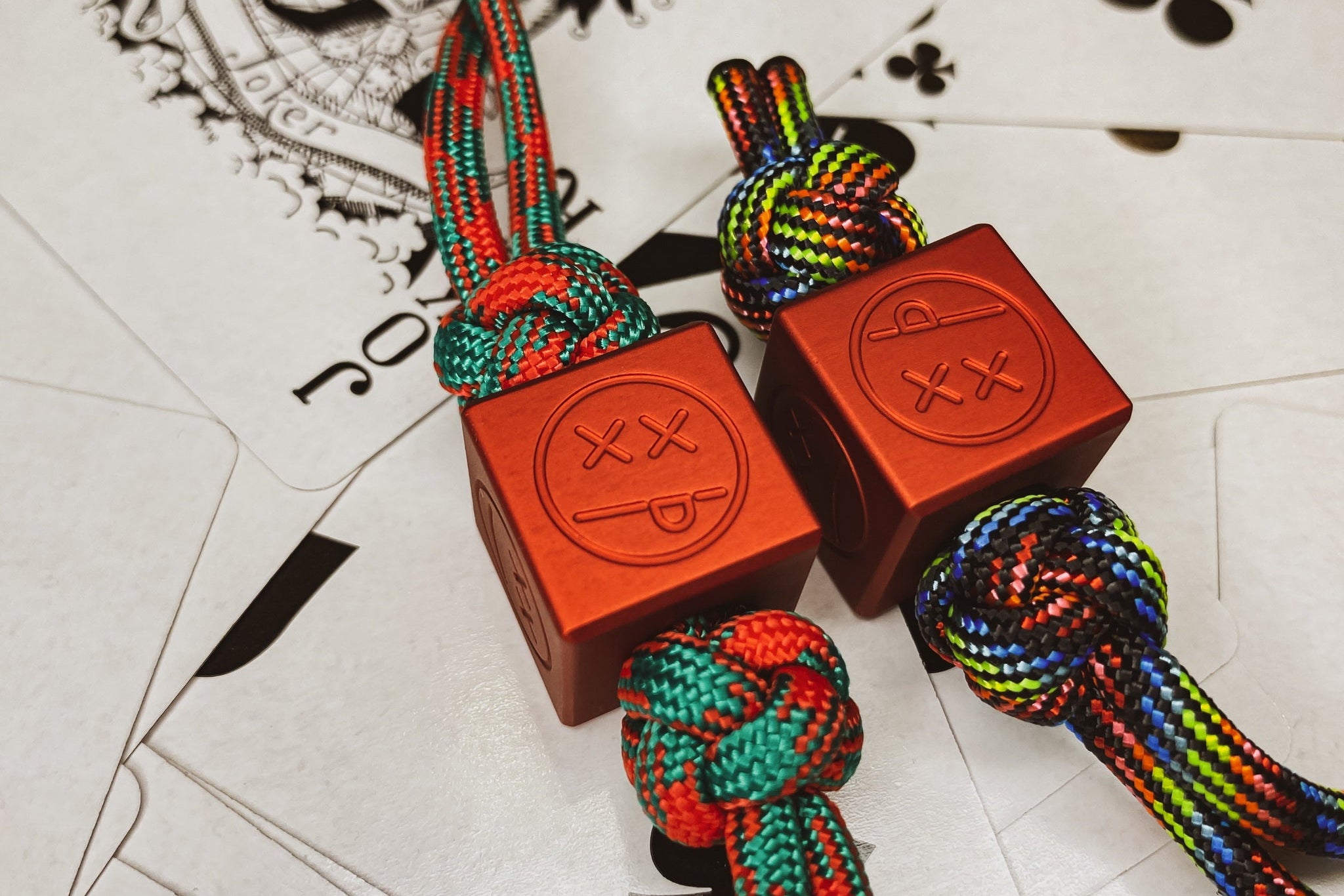 Sandblasted matte red aluminum Sad Face Cube EDC charm.-1