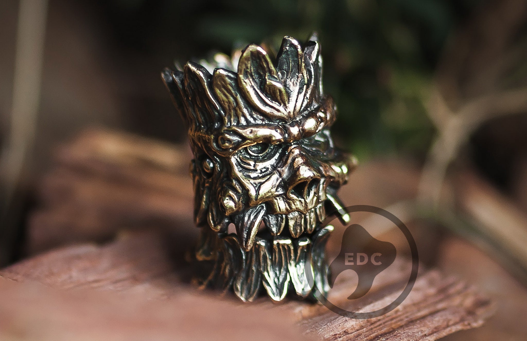 Hand-casted brass lanyard bead shaped like an Old Forest Guardian or Wood Goblin.-2