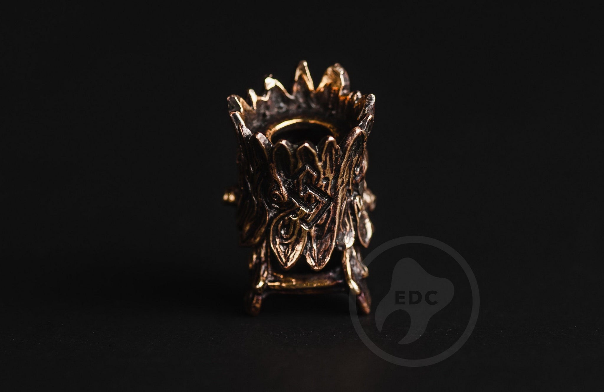 Profile view of the bearded forest spirit bead with antique blackened finish.-3