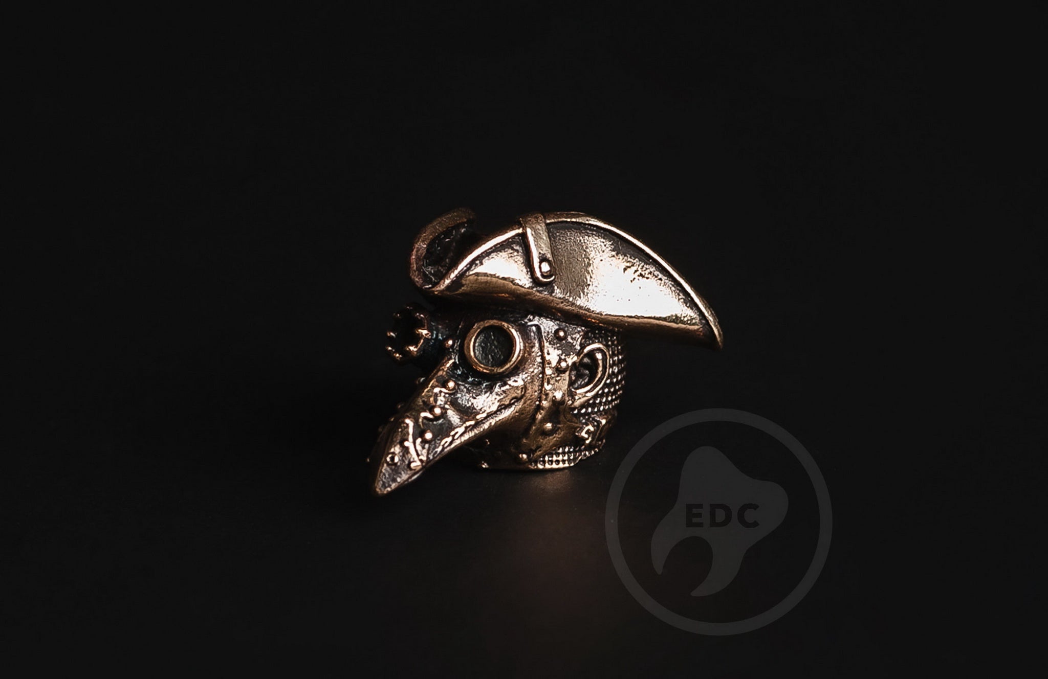 Solid brass Plague Doctor raven mask bead for paracord.-2