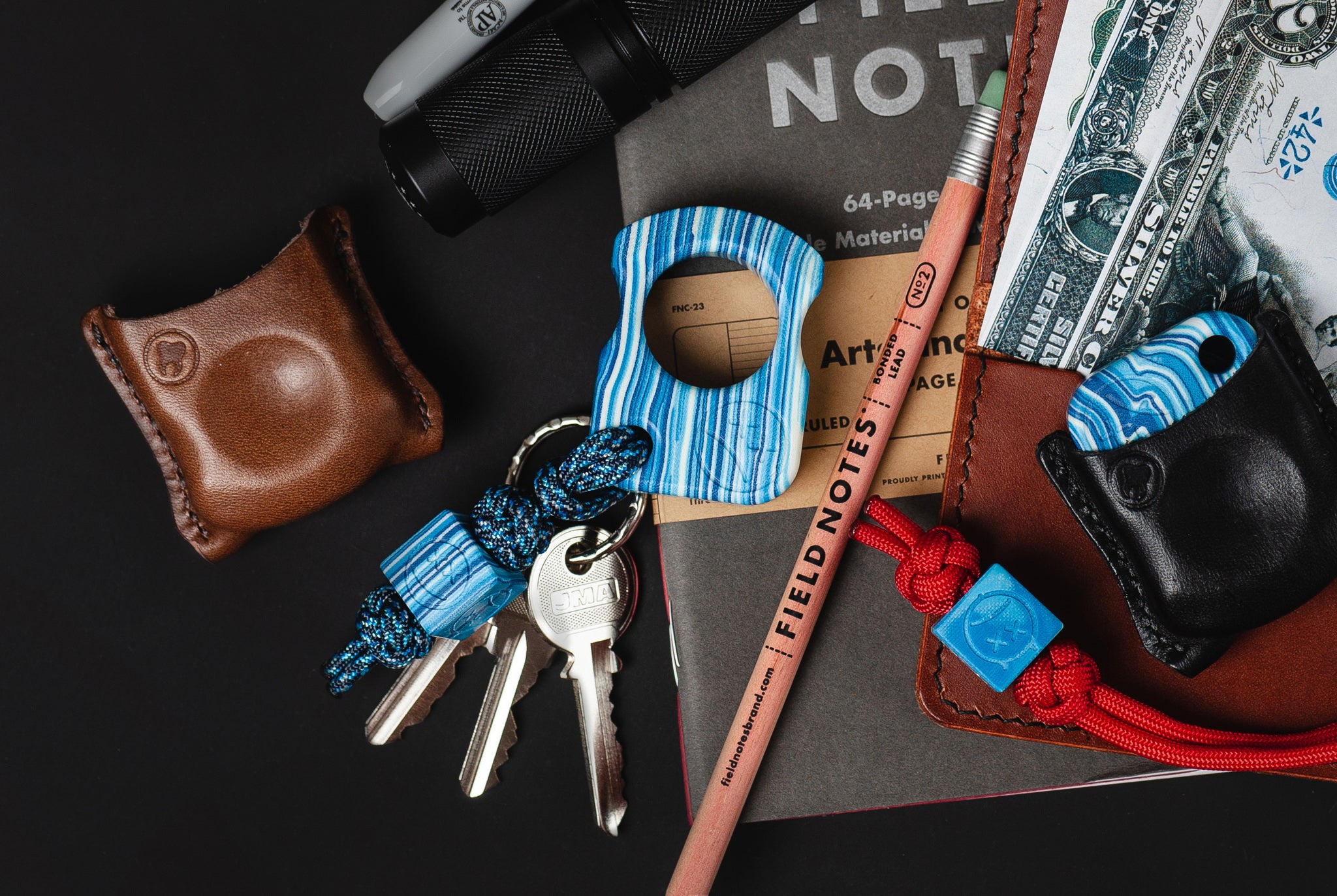 Pocket Art Everyday Carry Set | S01 Blue White Micarta & Lanyard Bead