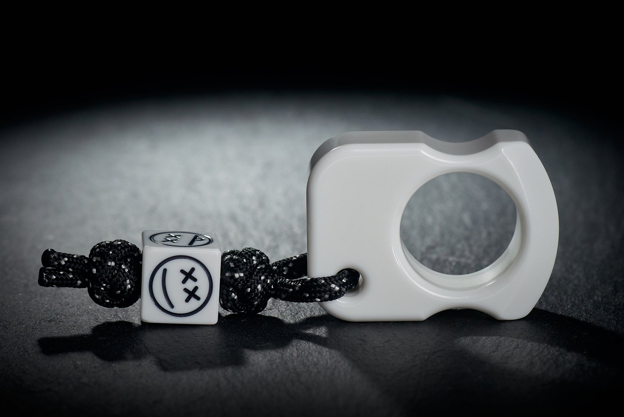Pocket Art Everyday Carry Tool | SFK 01 Corian Snow White Black Sad Face
