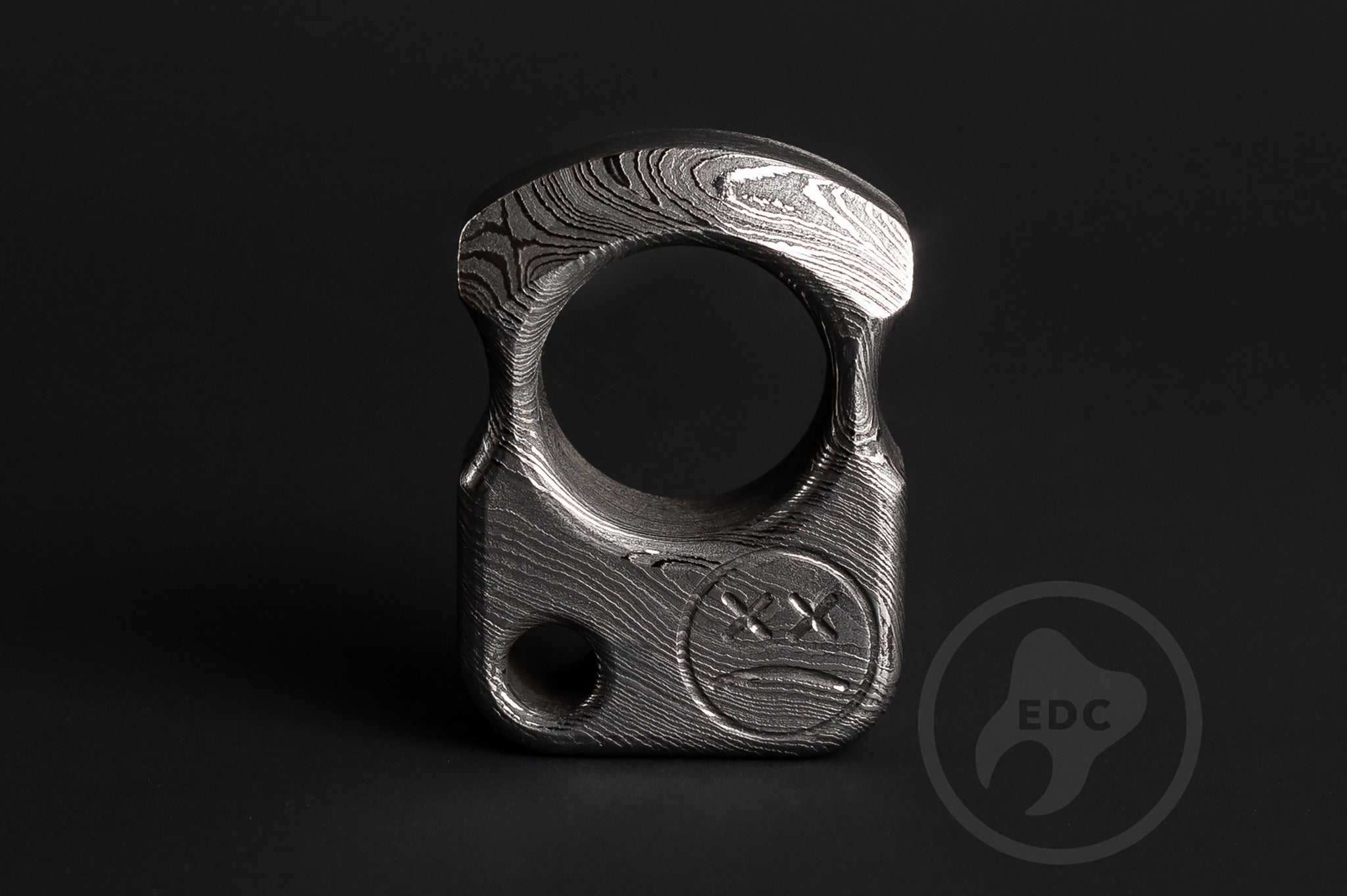Series S01 damascus steel elite urban artifact with Sad Face logo hallmark