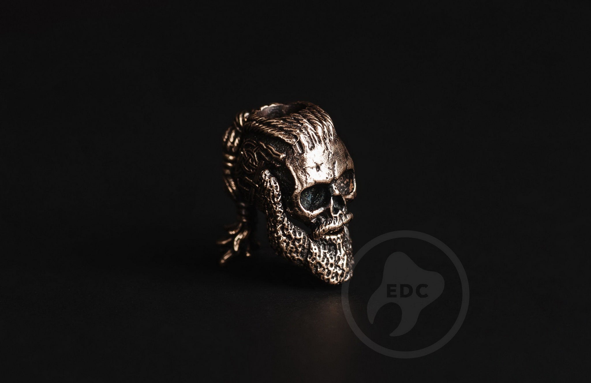 Profile view of the bearded Viking skull bead showing the slim ergonomic design.-2