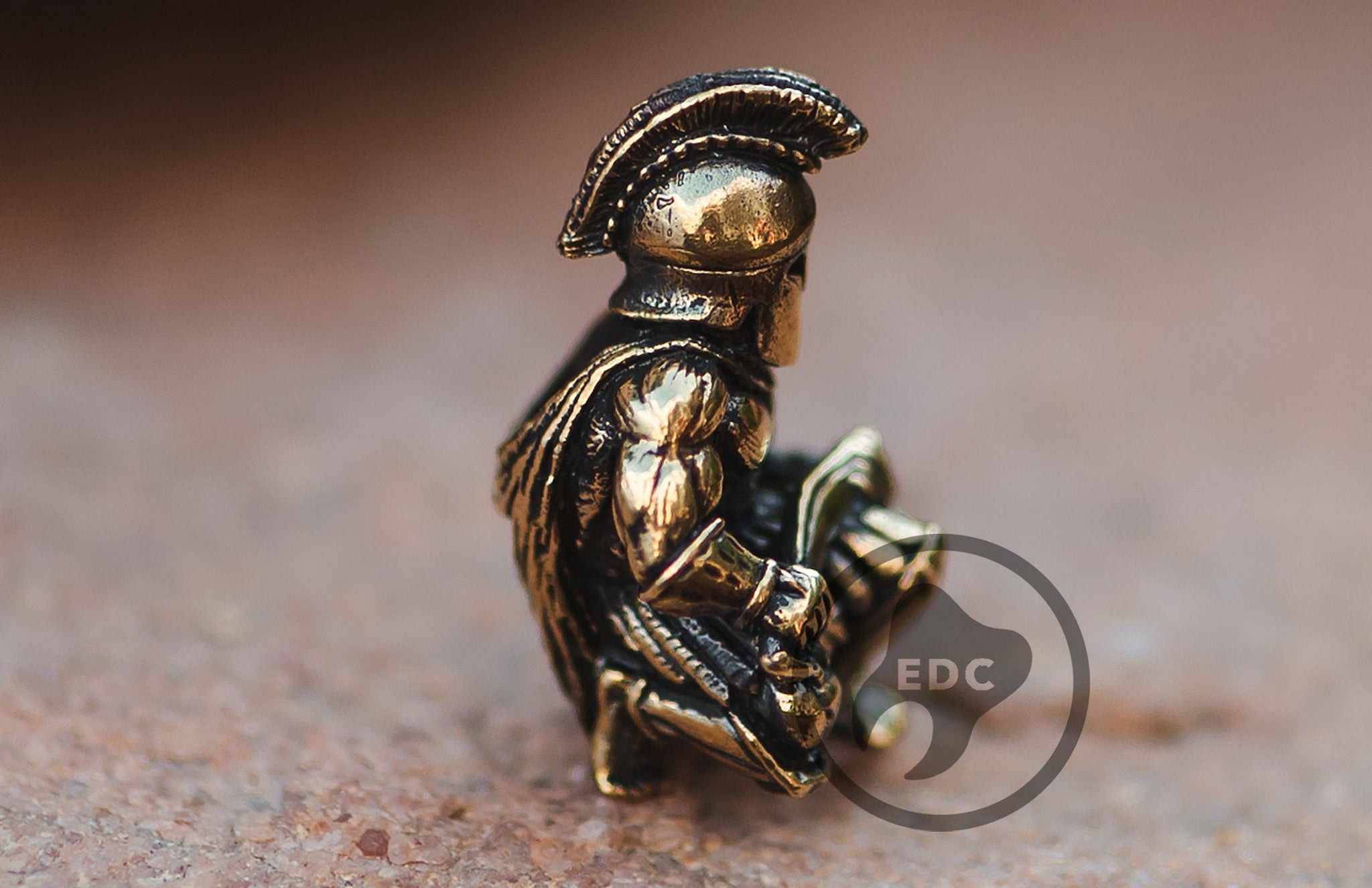Solid brass Spartan Warrior bead in full battle armor for paracord.-3