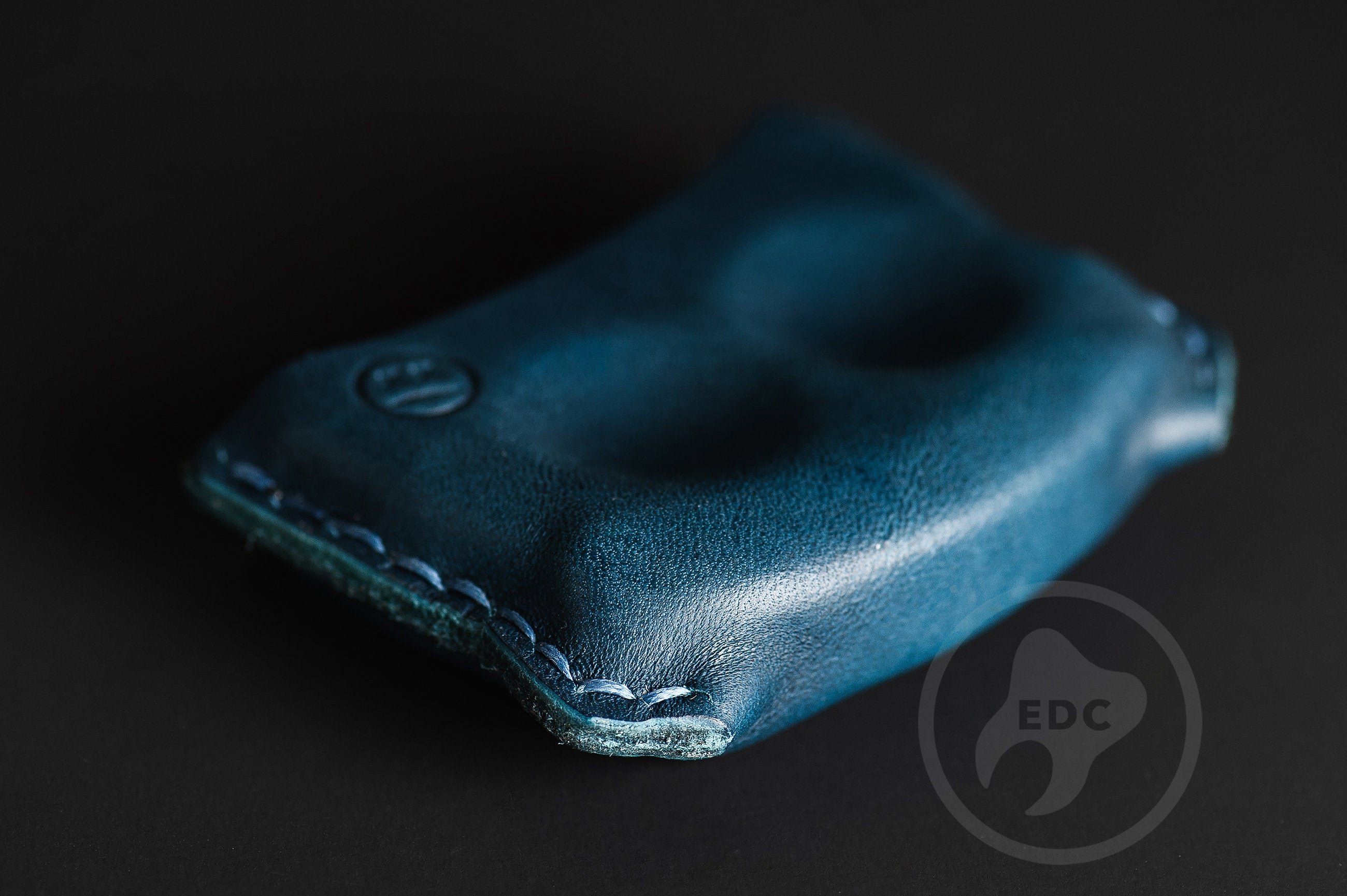 Handmade blue dual-slot leather EDC pocket organizer Series D01 for gear protection by PocketEDC