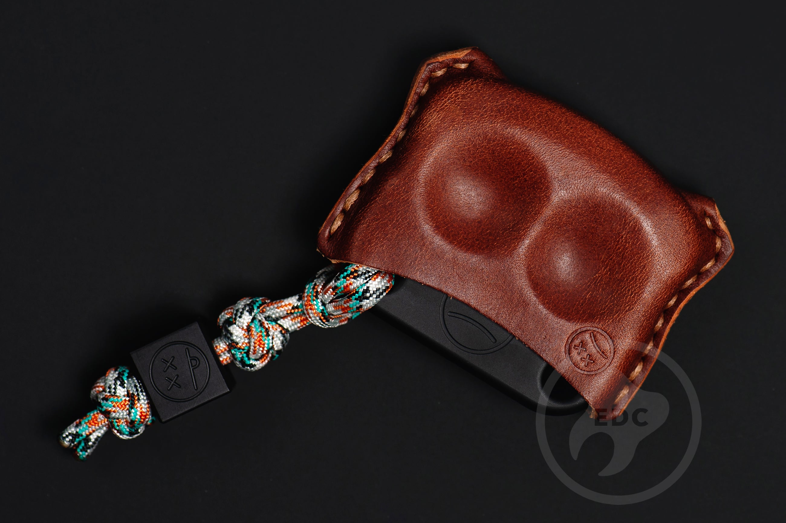 Handmade brown dual-slot leather EDC pocket organizer Series D01 for gear protection by PocketEDC-2