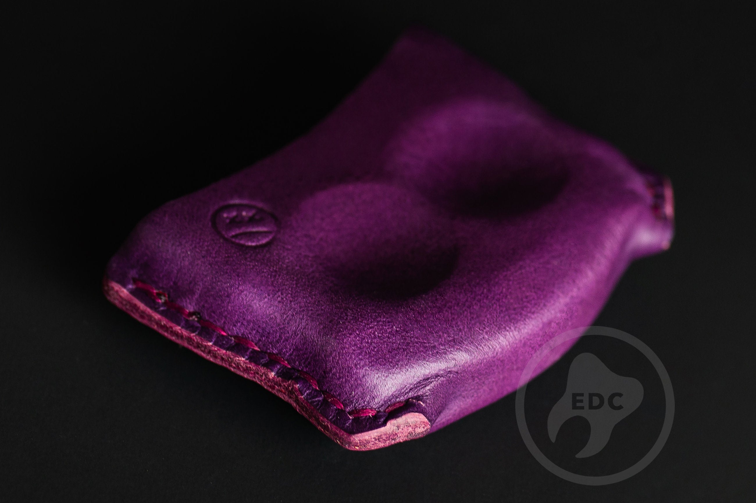 Handmade purple dual-slot leather EDC pocket organizer Series D01 for gear protection by PocketEDC
