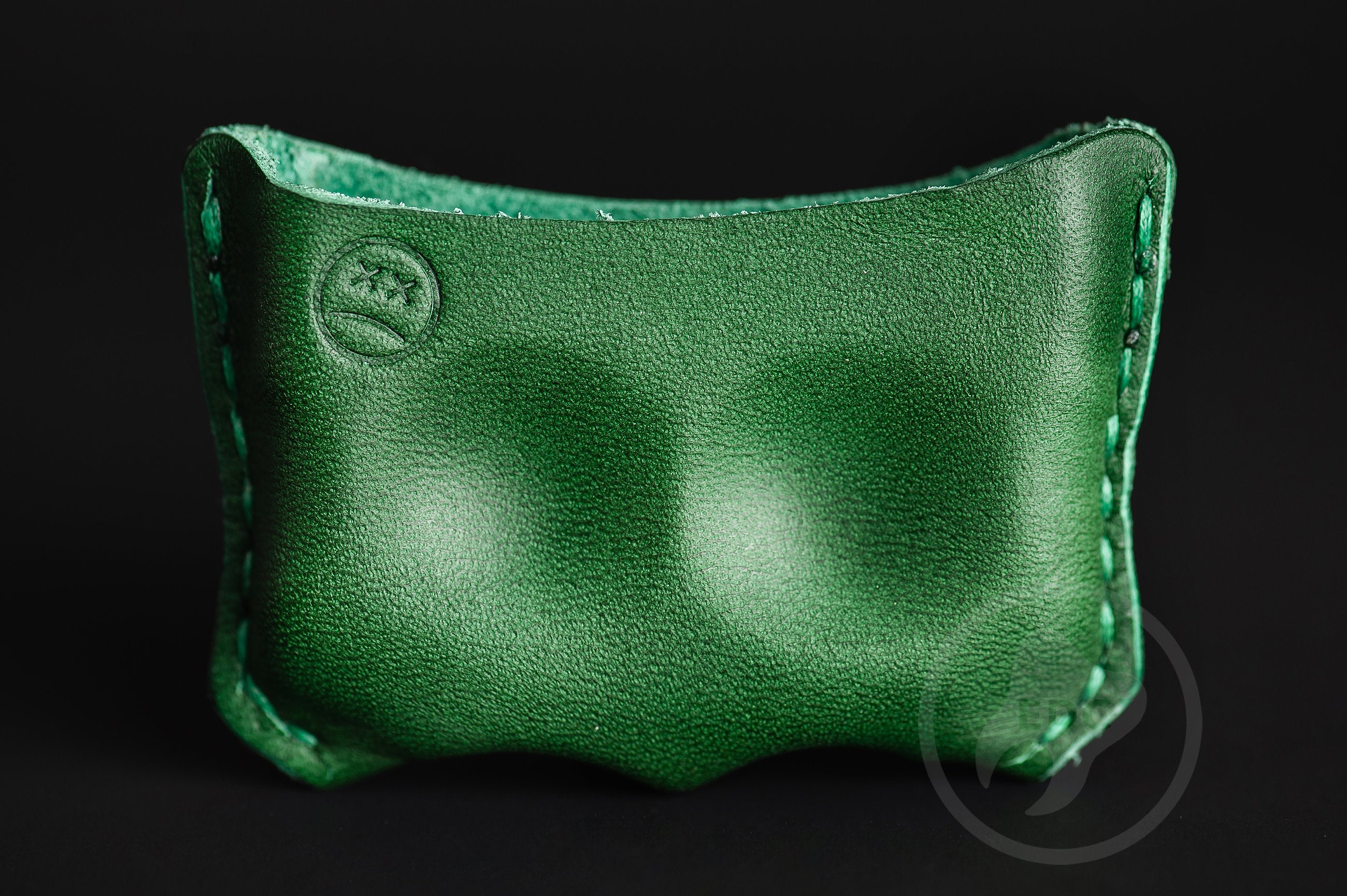 Handmade green dual-slot leather EDC pocket organizer Series D03 for gear protection by PocketEDC