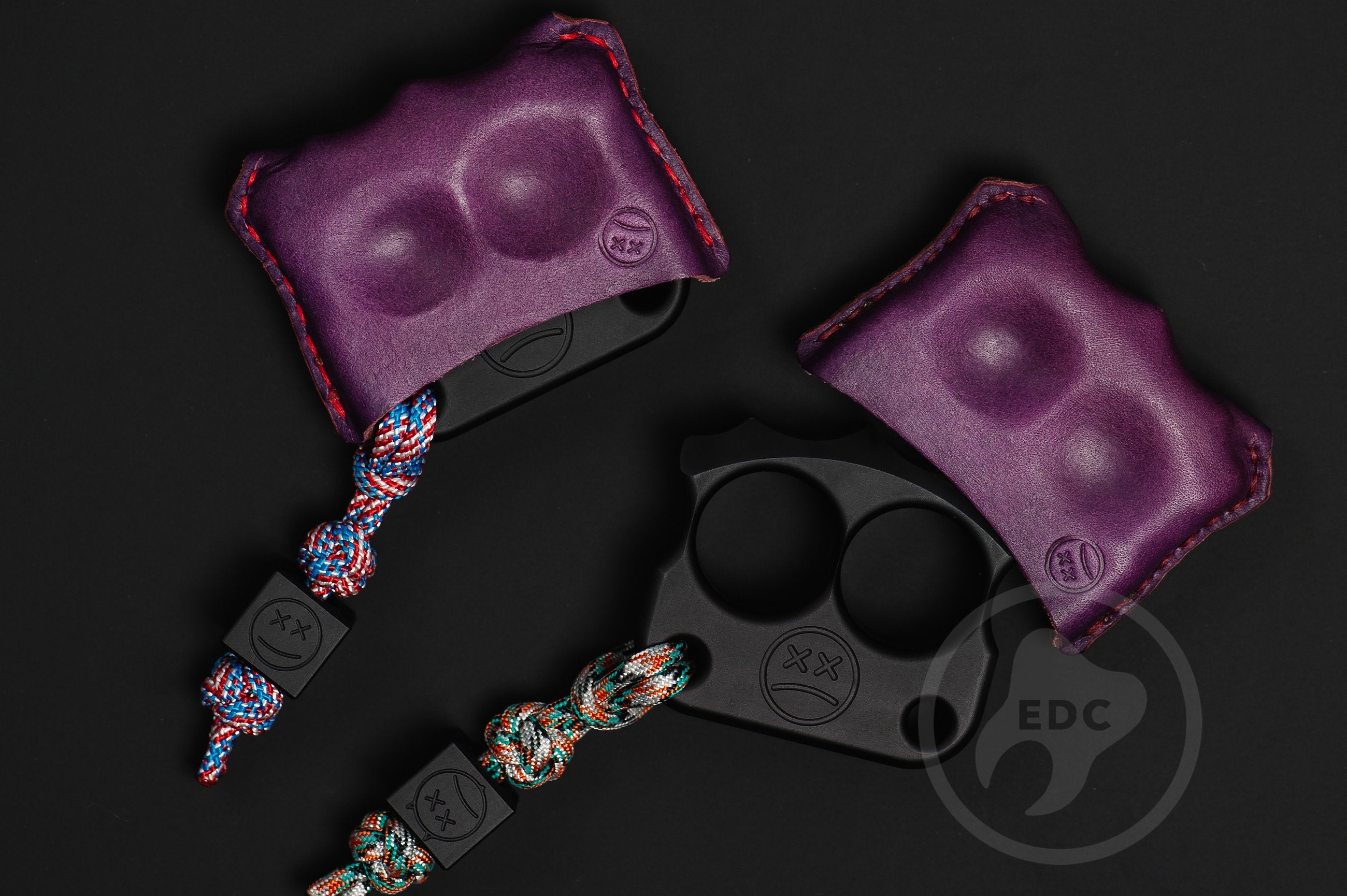 Detailed stitching on royal purple leather EDC slip D03, Pocket fit of Series D03 purple leather dual-slot organizer-5