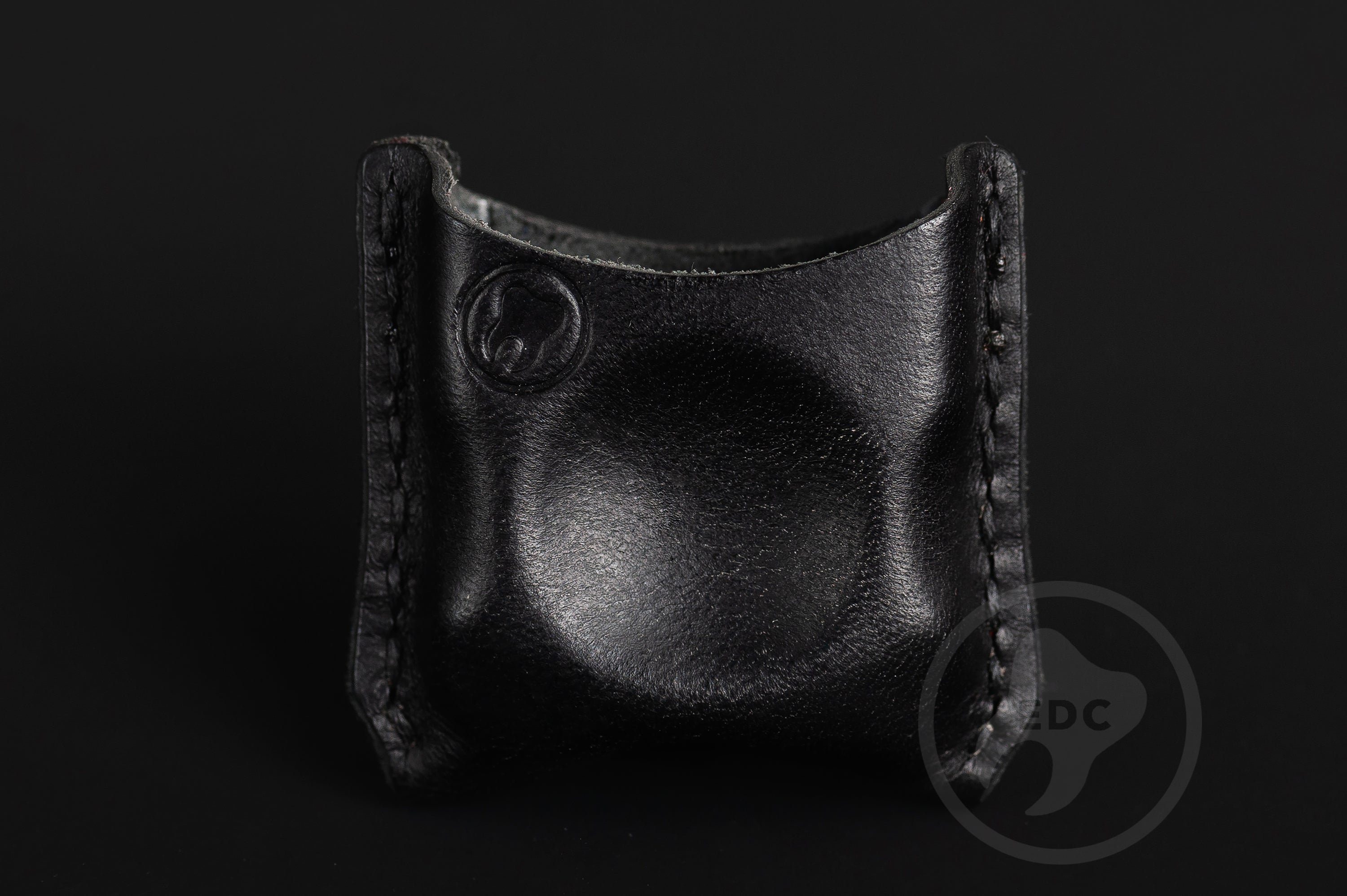 Close-up of premium black leather stitching on EDC slip S02, Tactical black leather pocket organizer Series S02 back view-3