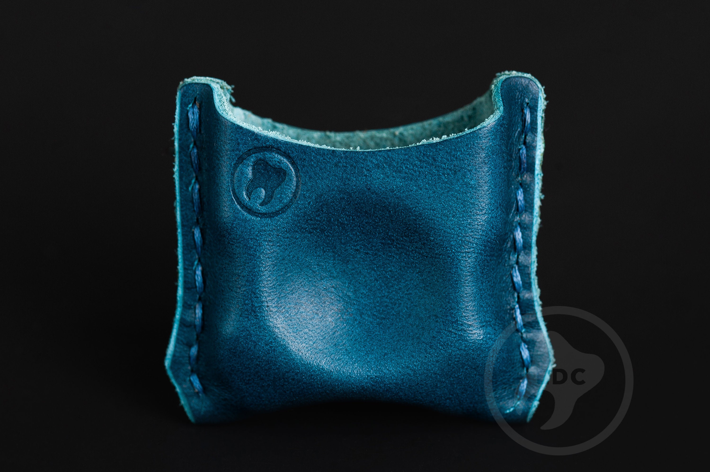 Close-up of premium blue leather stitching on EDC slip S02, Pocket fit of Series S02 royal blue leather organizer-2