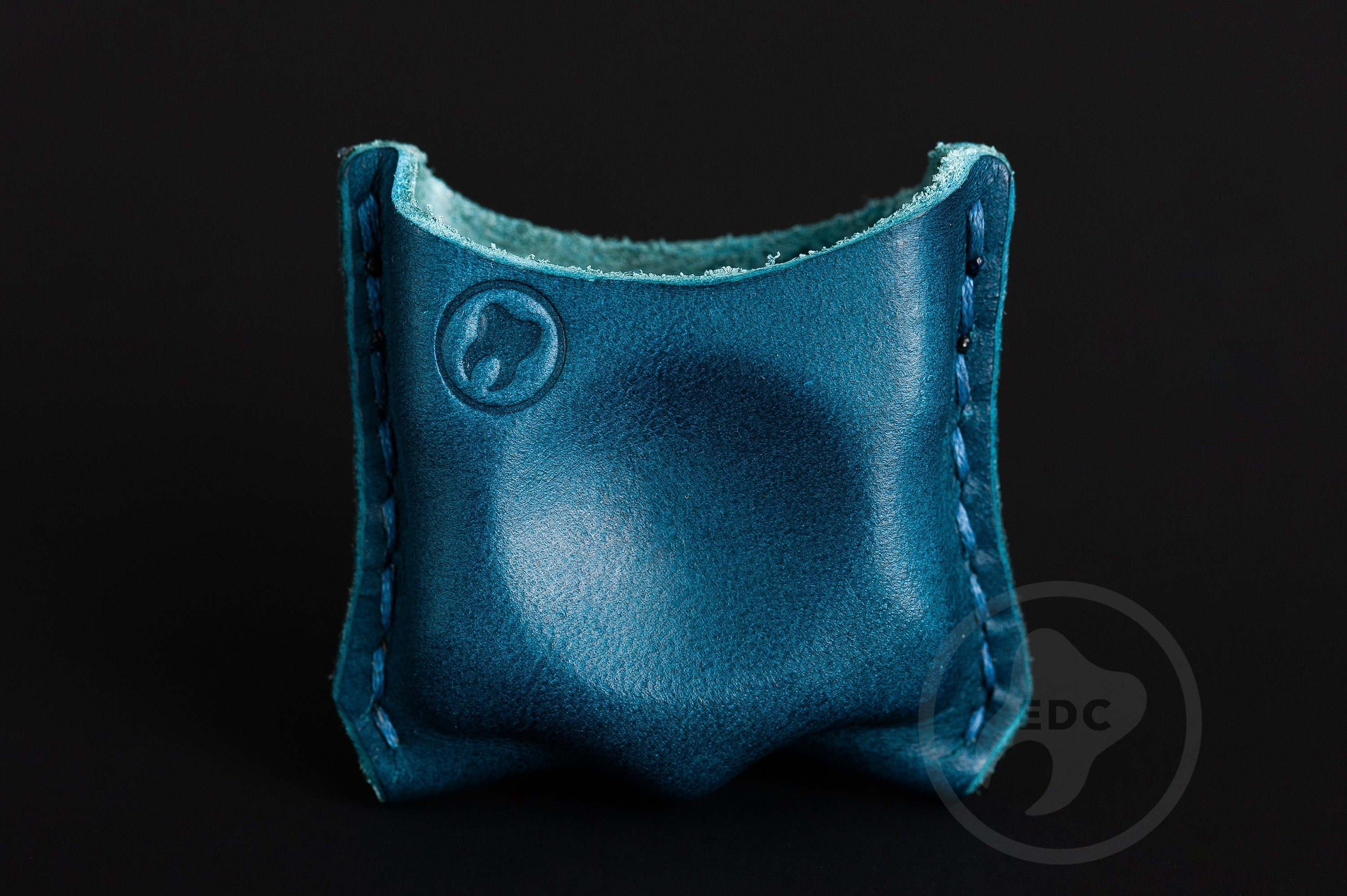 Close-up of premium blue leather stitching on EDC slip S03, Pocket fit of Series S03 royal blue leather organizer-2