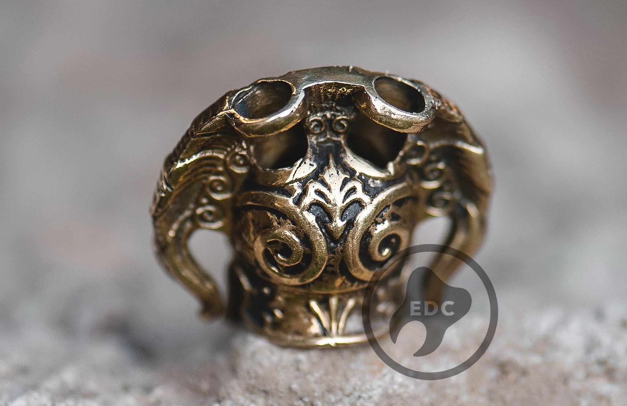 Solid brass Spartan Hoplite helmet bead with high crested plume.-2