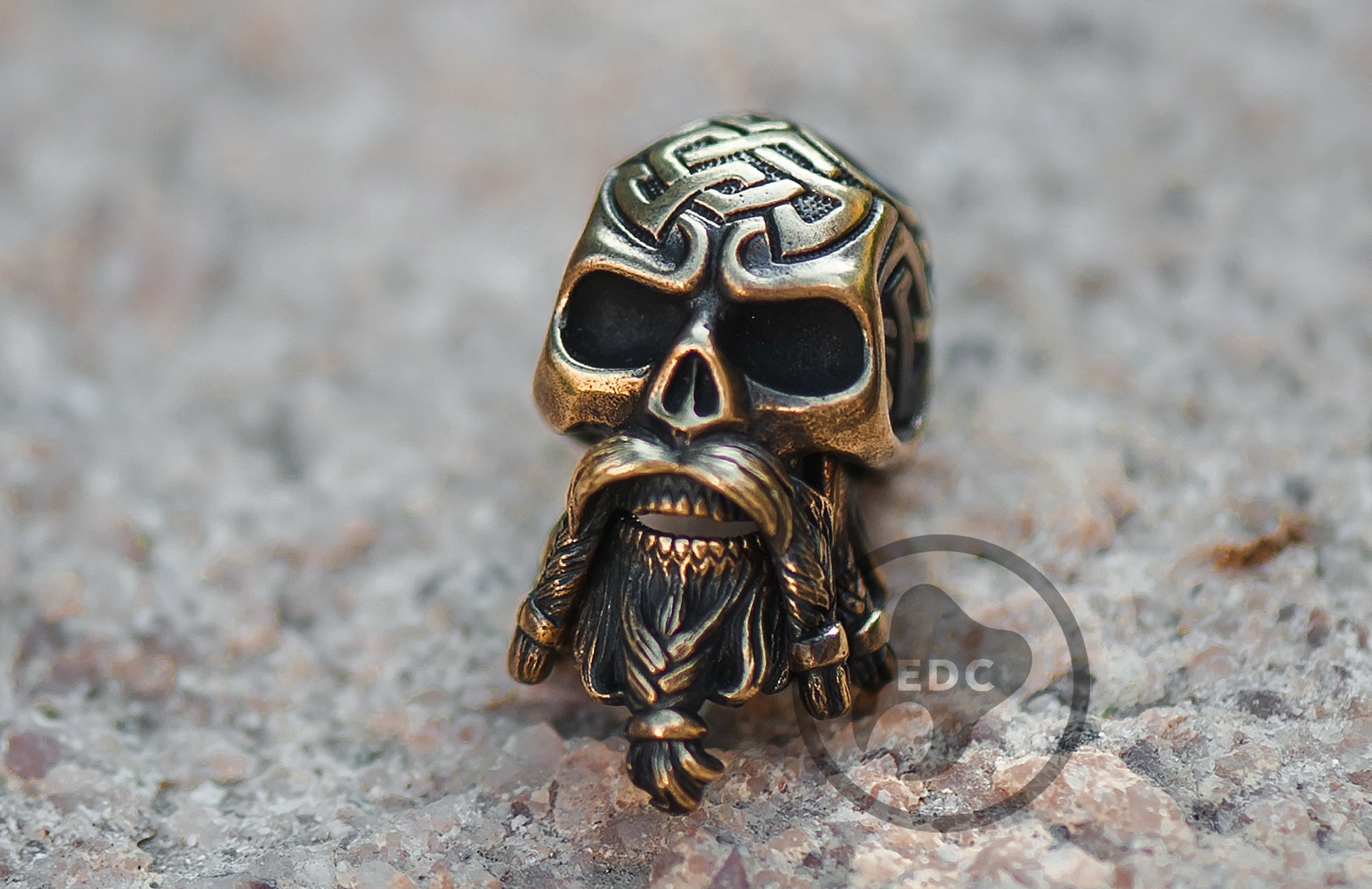 Solid brass Celtic Knotwork bearded skull bead for paracord.-1