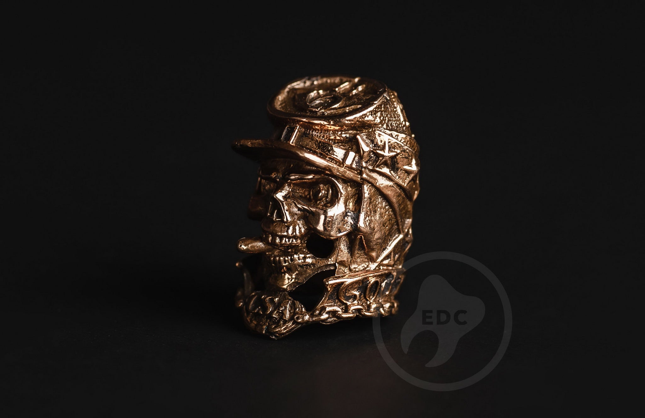 Profile of the historical infantry skull bead with antique blackened finish.-3