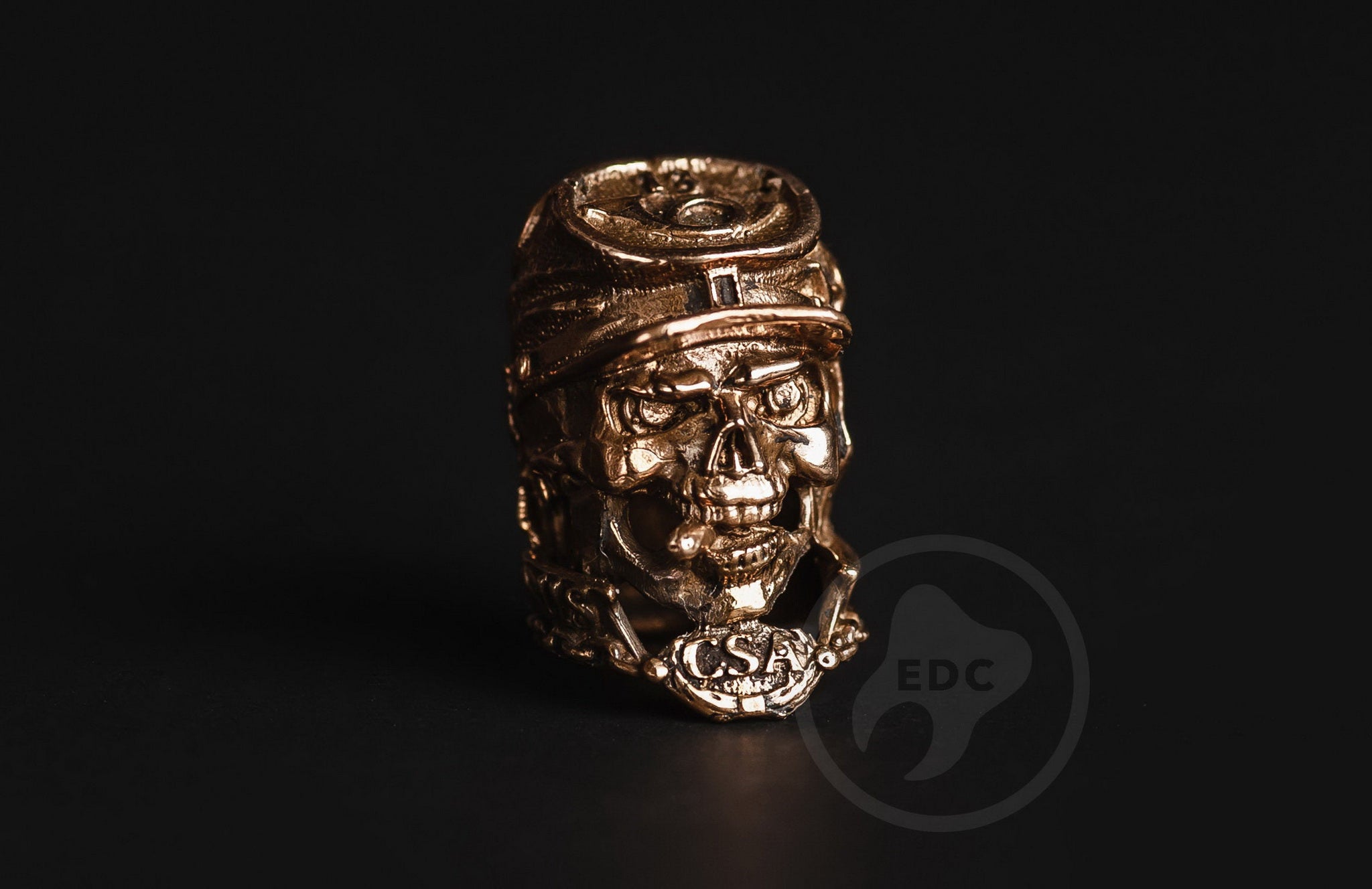 Profile of the historical infantry skull bead with antique blackened finish.-5