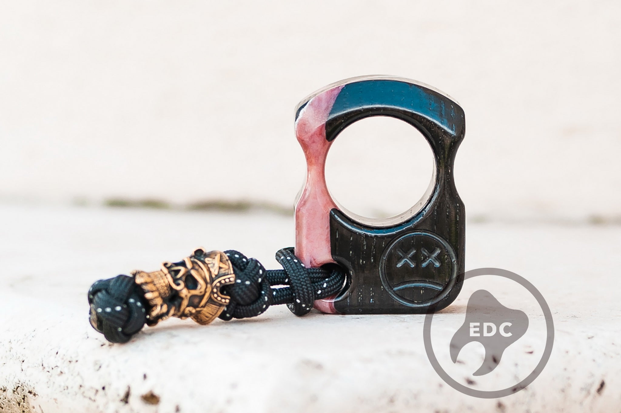 Handcrafted Series S01 stabilized ironwood and resin EDC pocket art with brass Black Beard bead