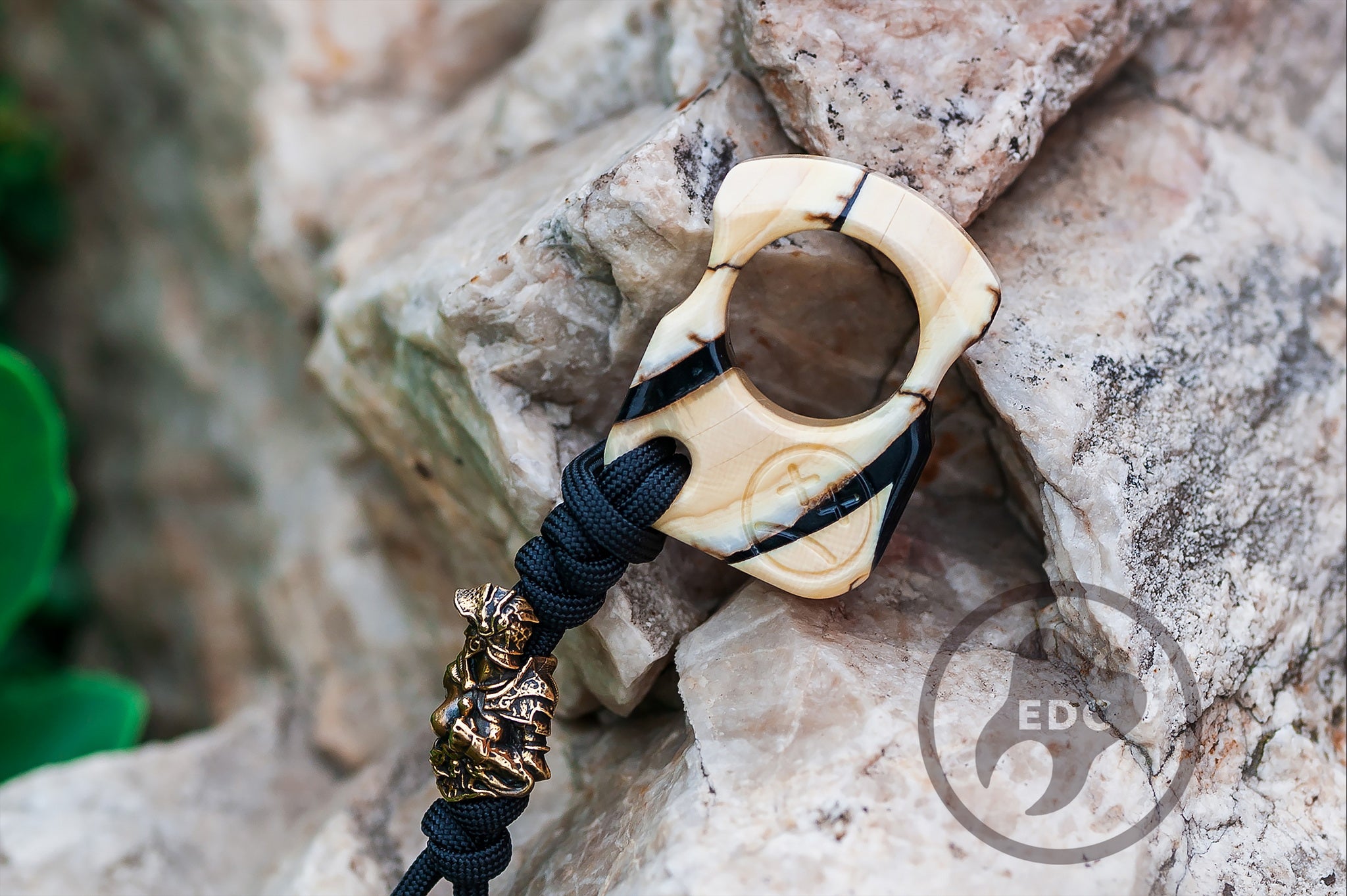 One-of-a-kind mammoth tusk EDC Series S01 tool and brass bead set.-1