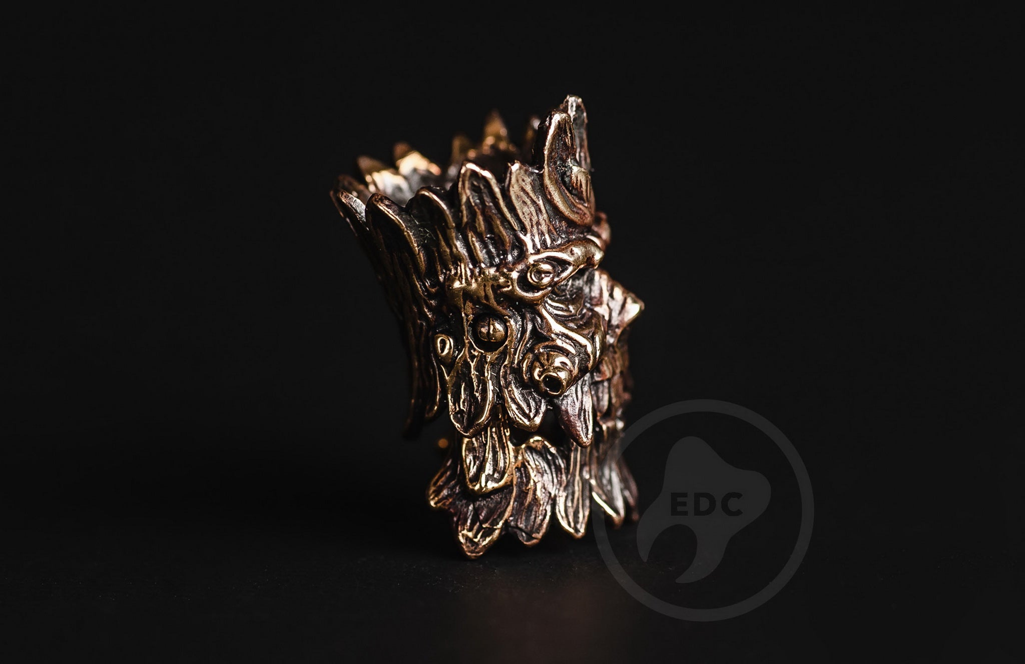 Profile view of the bearded forest spirit bead with antique blackened finish.-2