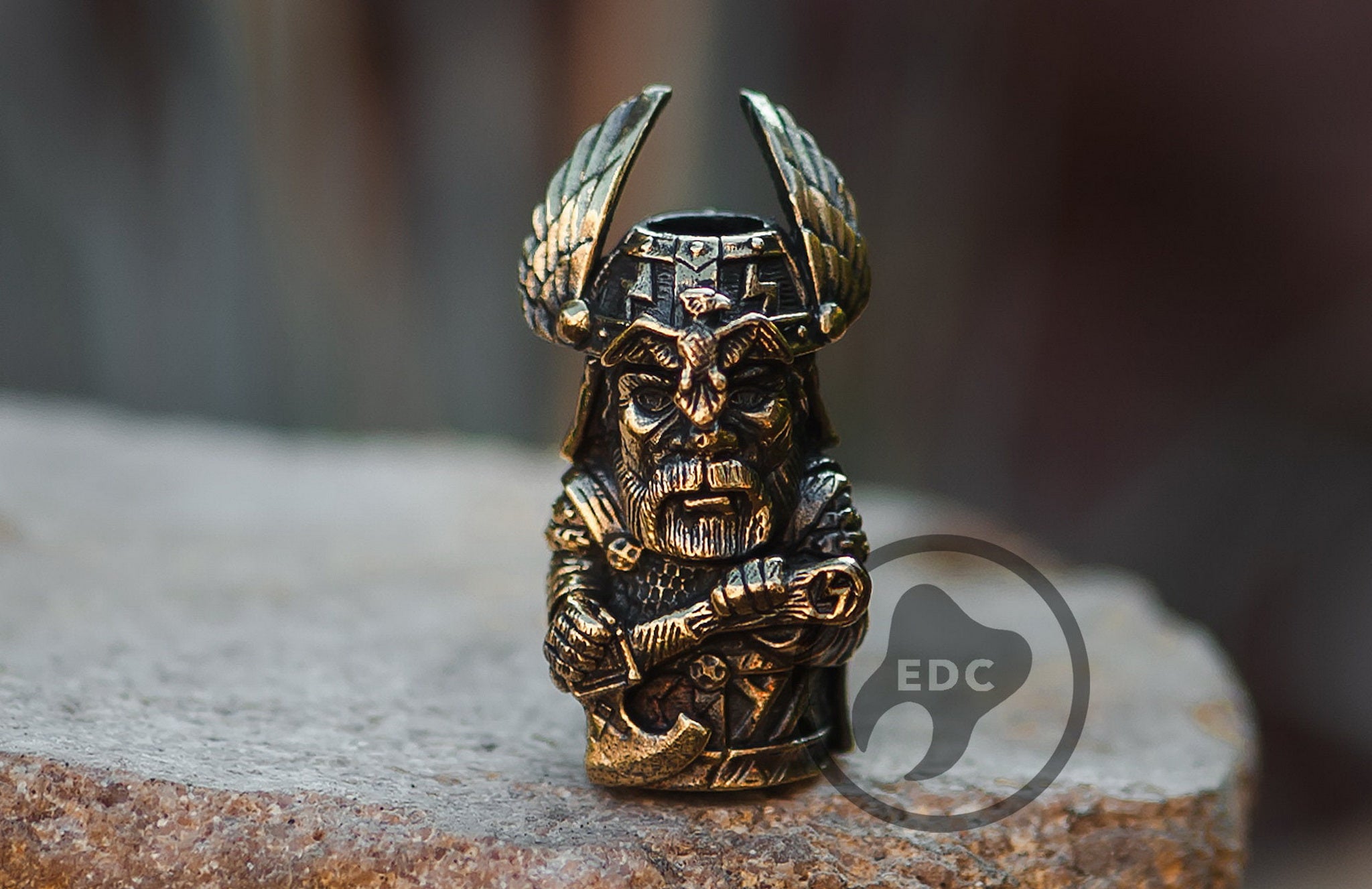 Solid brass Perun Slavic god of thunder bead for paracord.