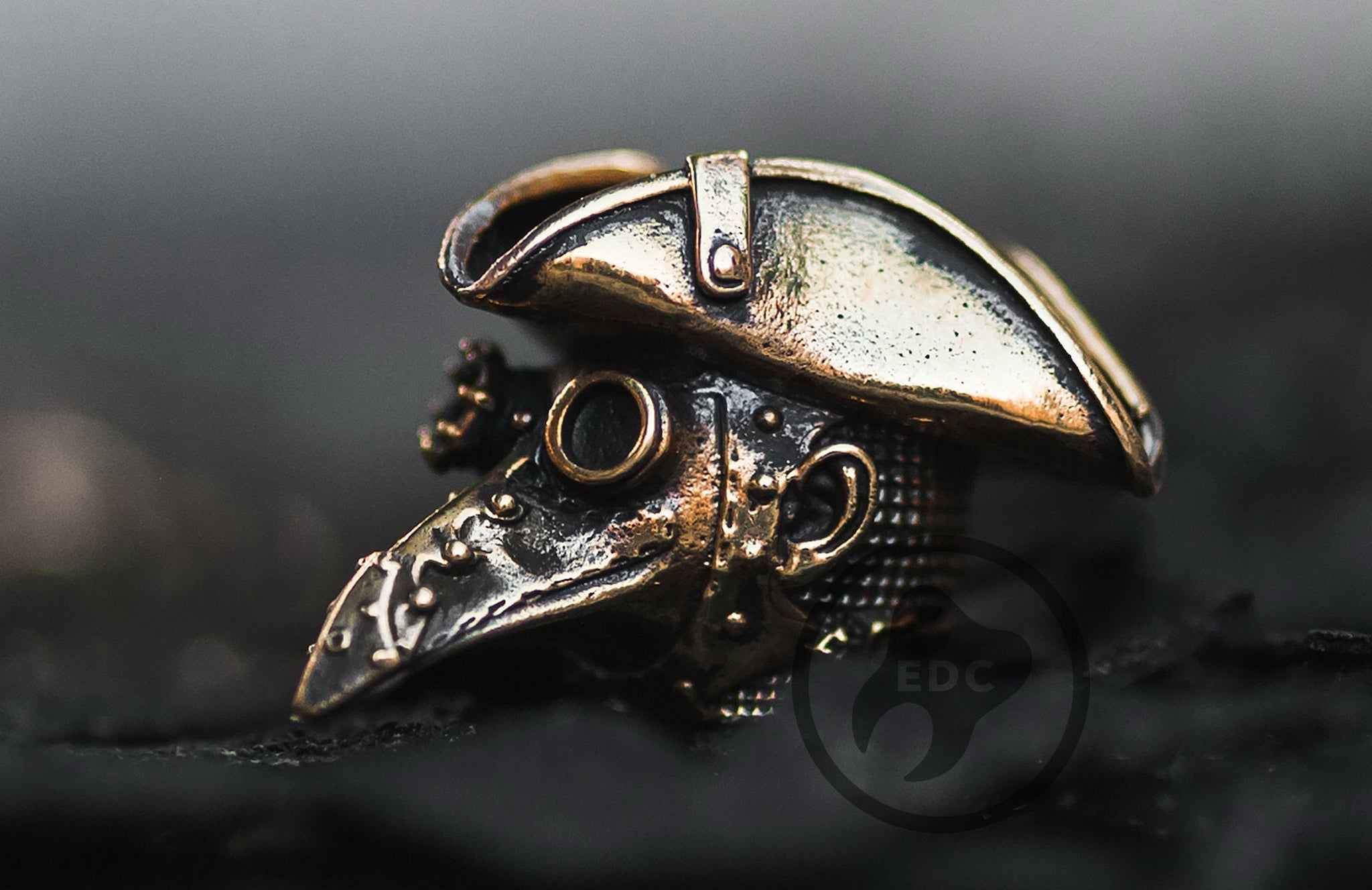 Solid brass Plague Doctor raven mask bead for paracord.
