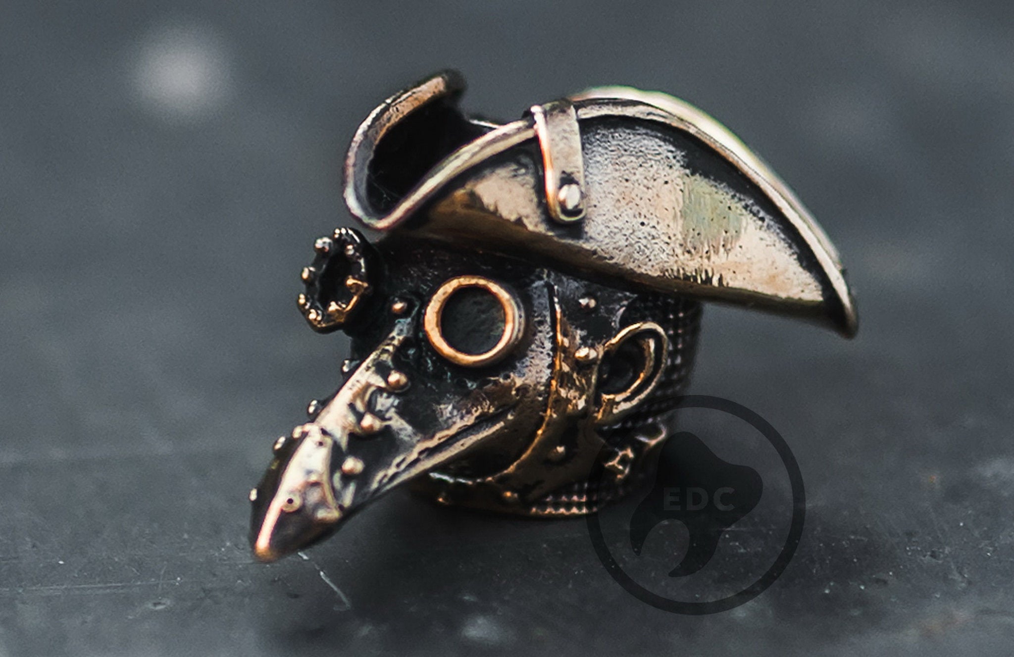Solid brass Plague Doctor raven mask bead for paracord.-1