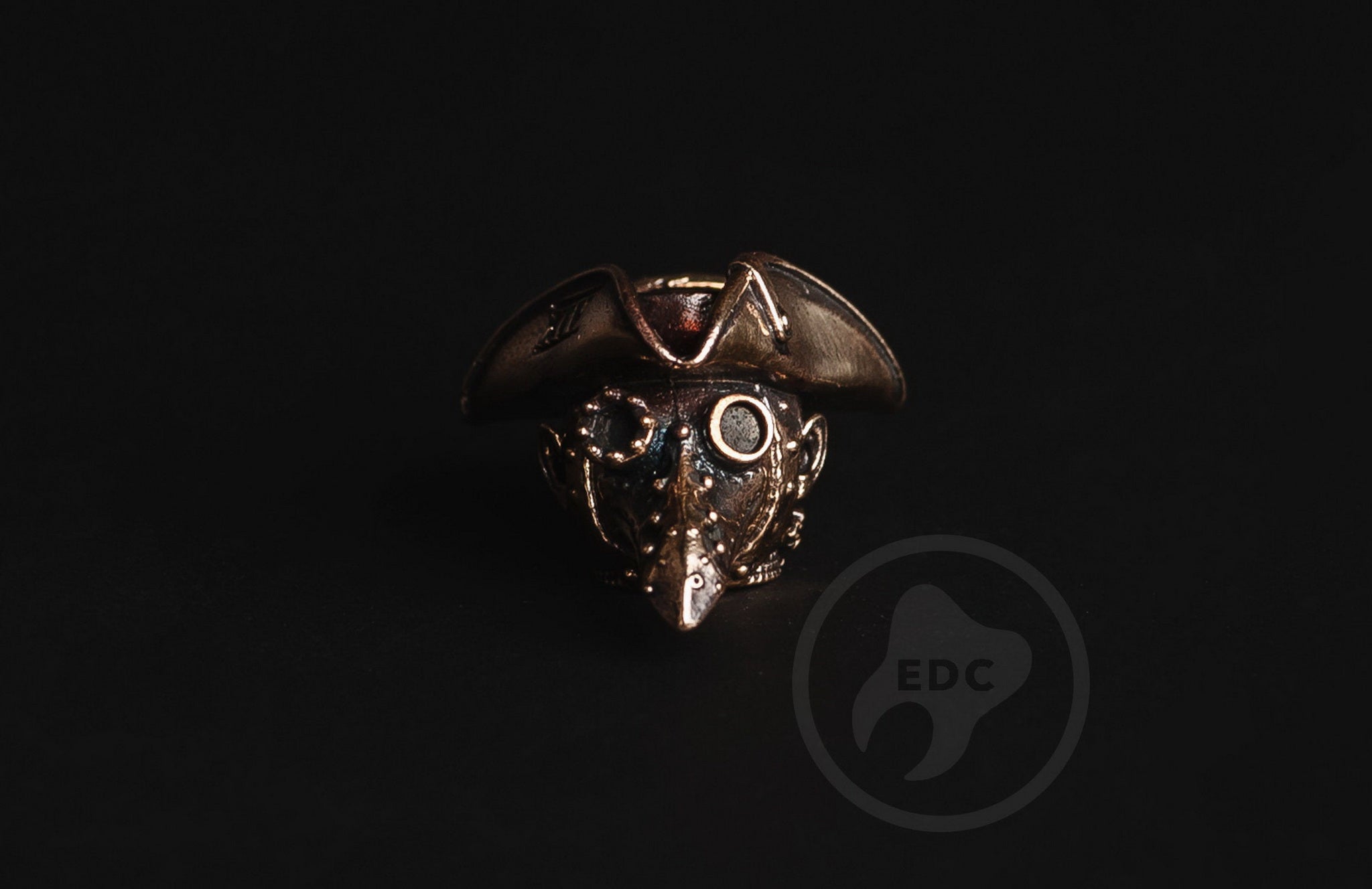 Solid brass Plague Doctor raven mask bead for paracord.-3