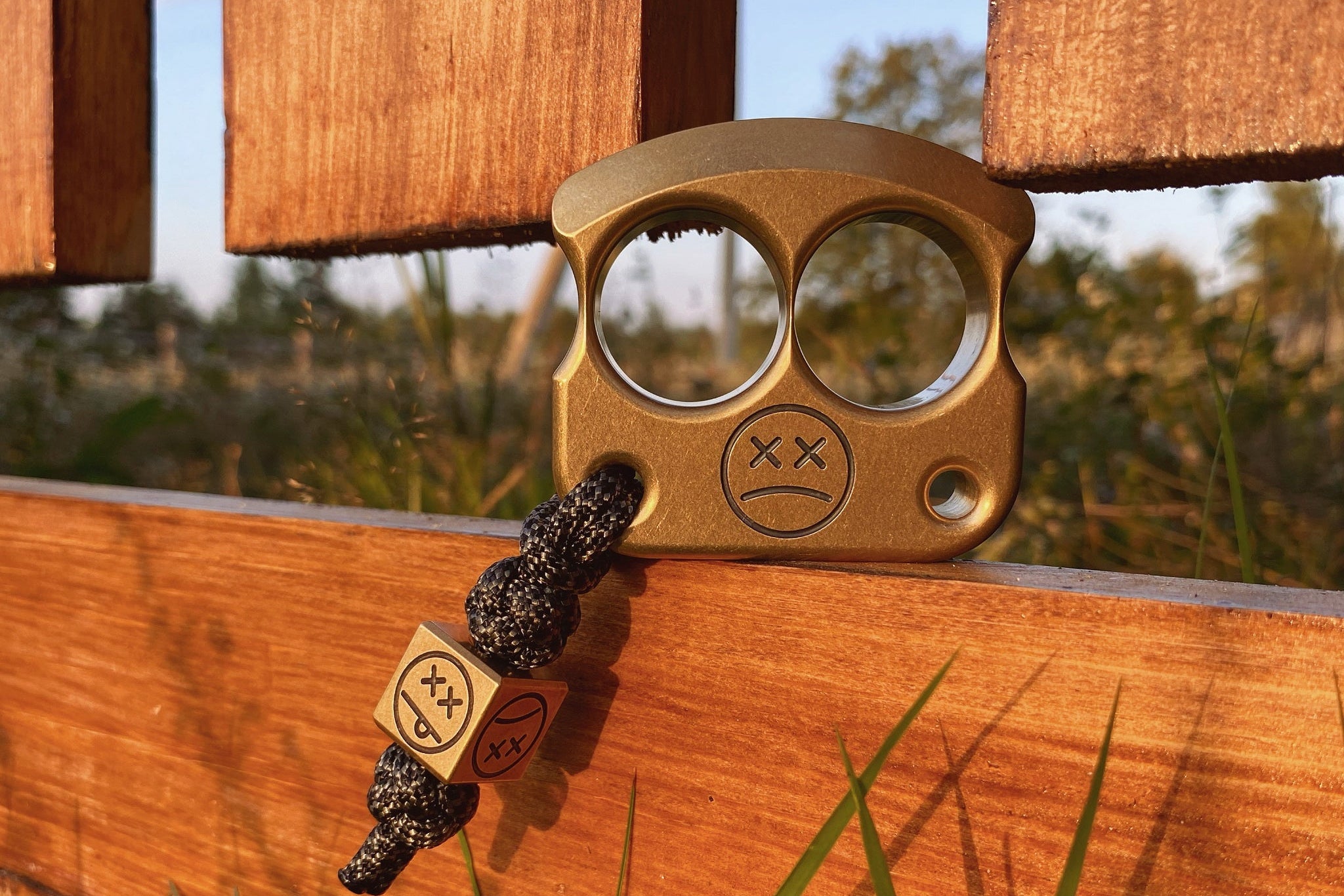 Pocket Art D01 Black Sad Face Patina Brass | Double Finger | PocketEDC
