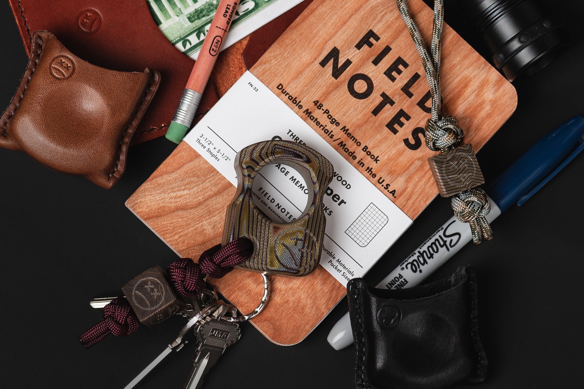 Pocket Art Everyday Carry Set | S01 Eco Wood Micarta & Lanyard Bead