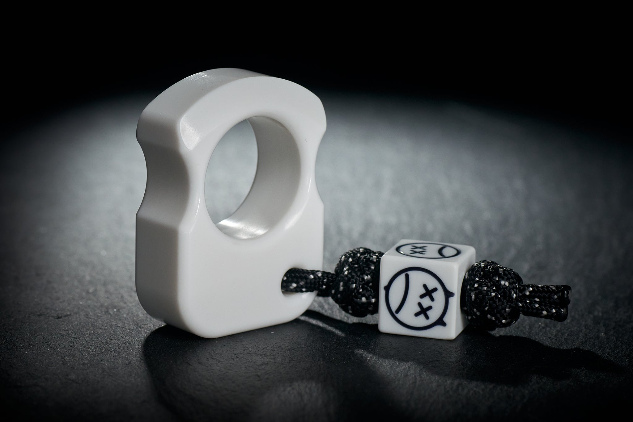 Pocket Art Everyday Carry Tool | SFK 01 Corian Snow White Black Sad Face