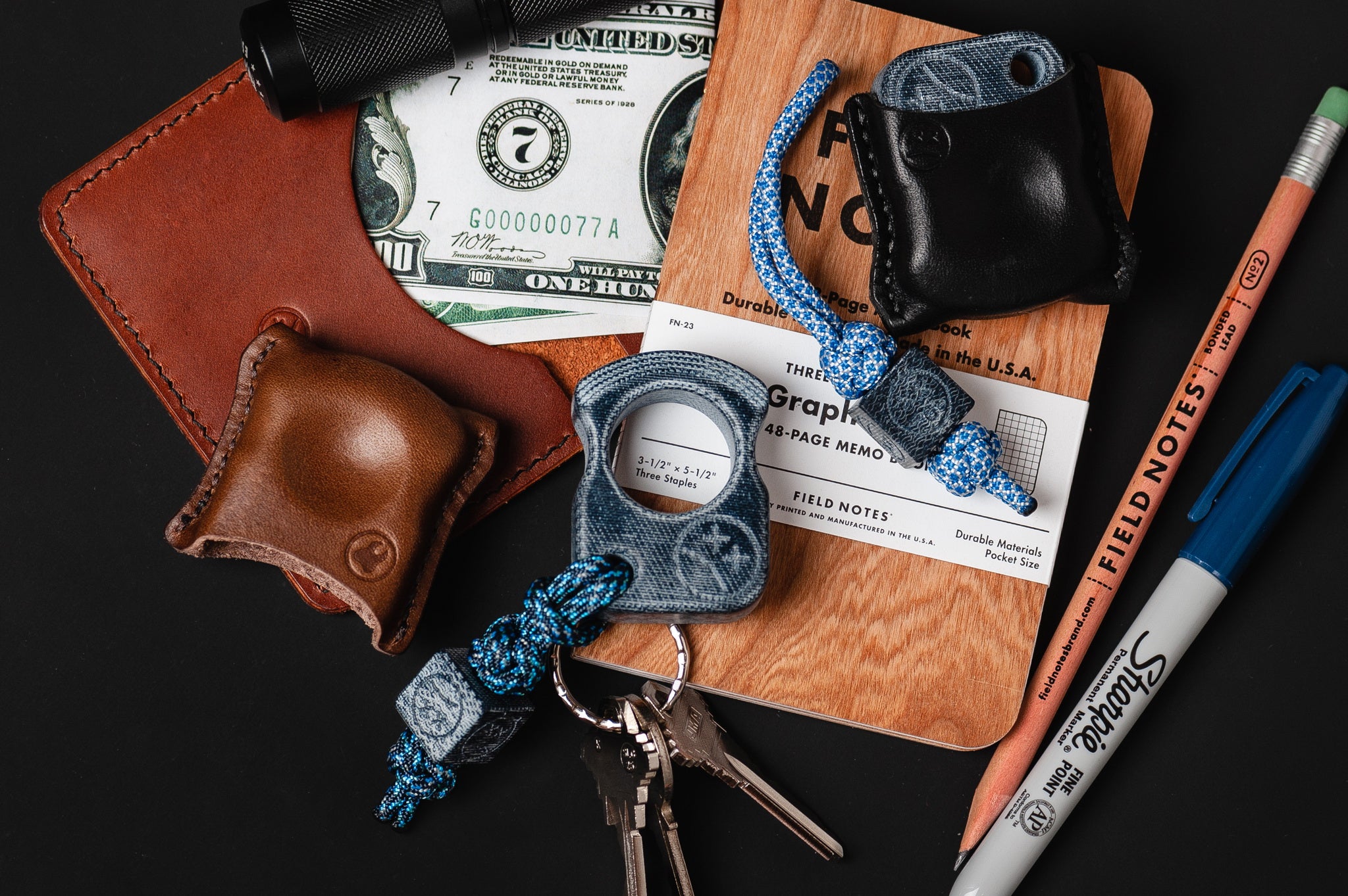 Pocket Art SFK 01 Denim Micarta | Single Finger Keychain Tool Set