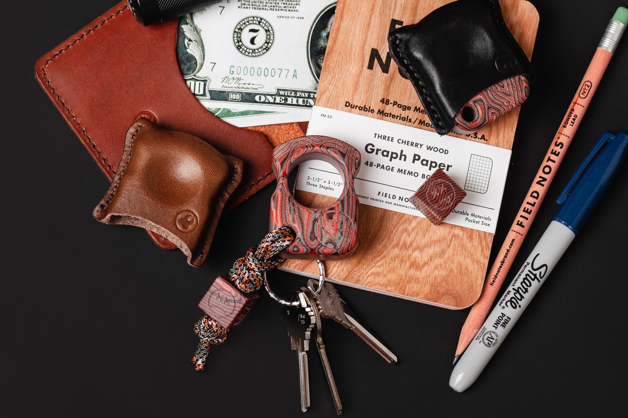 Pocket Art SFK 01 Eco Wood Red Micarta | EDC Single Finger Keychain