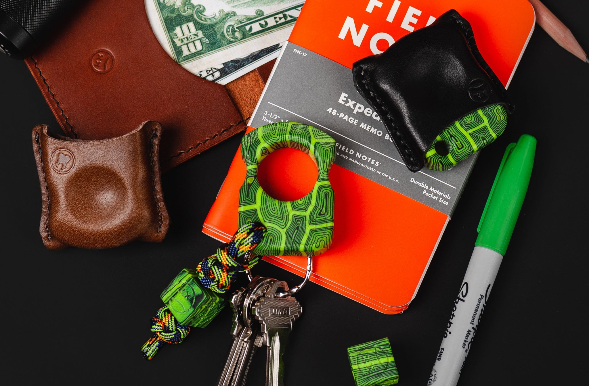 Pocket Art SFK 01 Green Contoured Micarta | EDC Single Finger Keychain