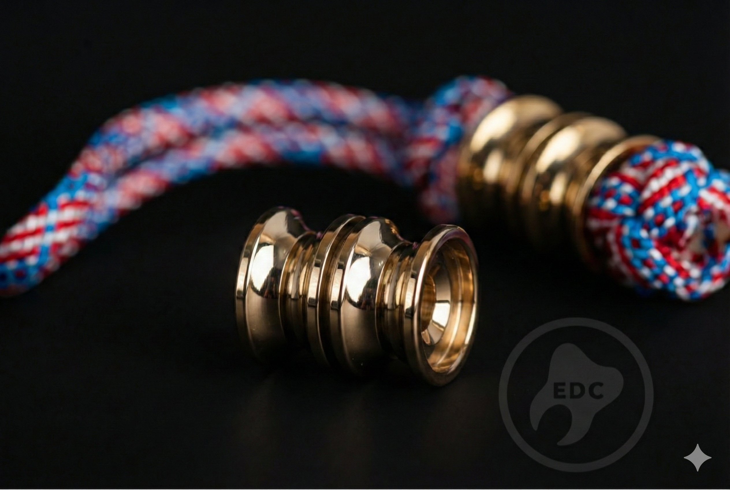 Close-up of the mirror finish on the solid brass barrel bead.