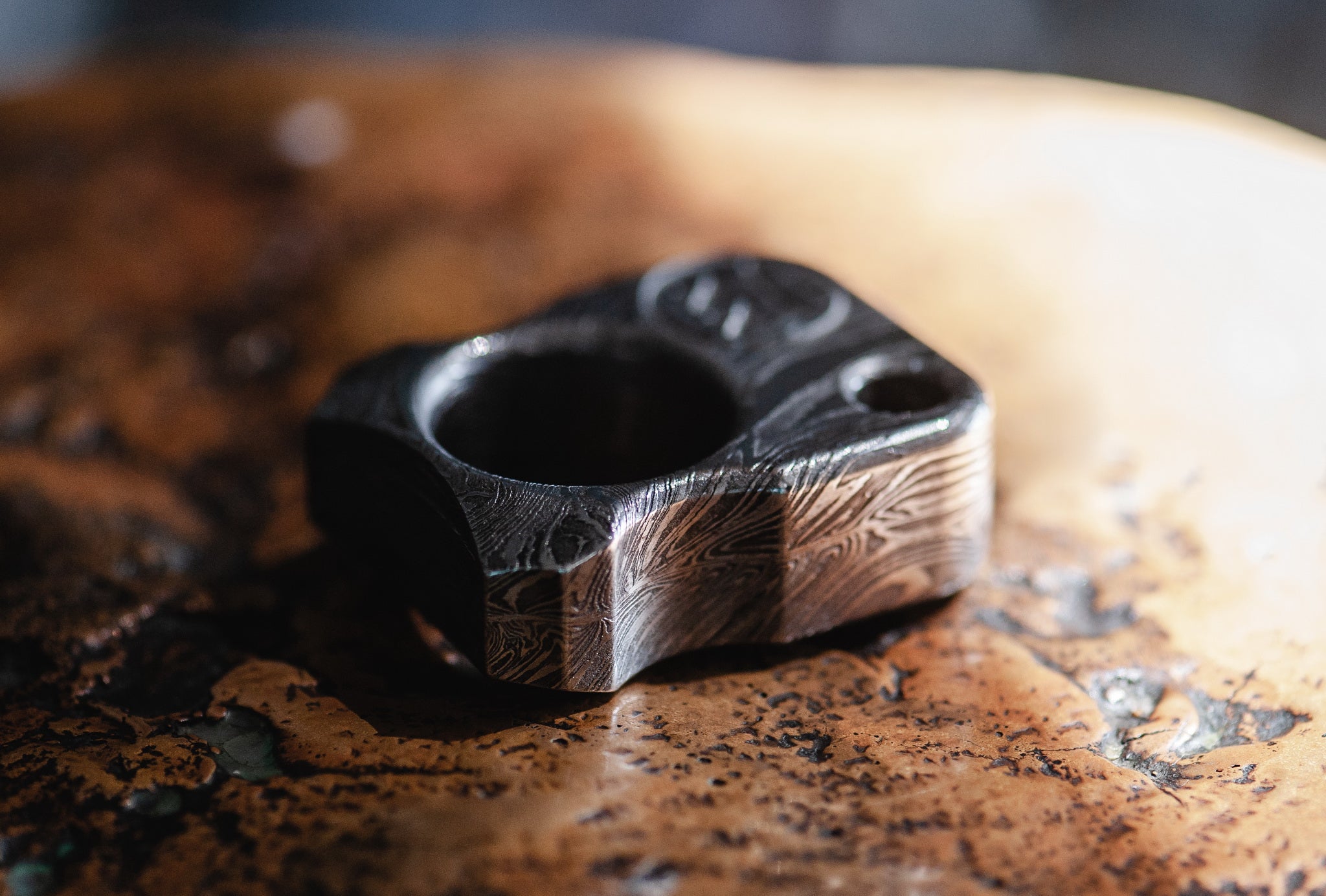 Compact 49mm heavyweight forged damascus steel pocket artifact-4
