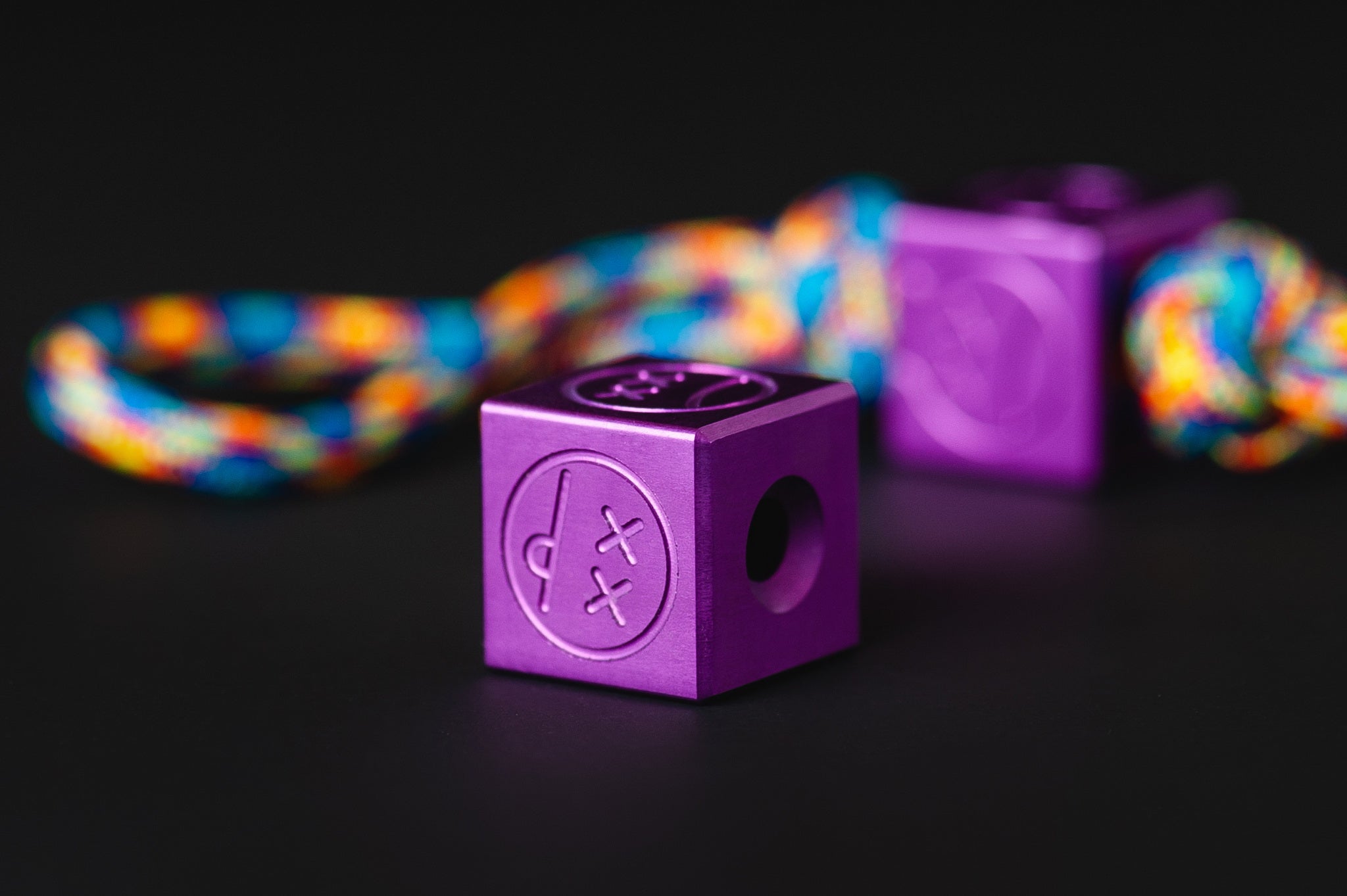 Purple aluminum Sad Face Cube EDC bead.-1