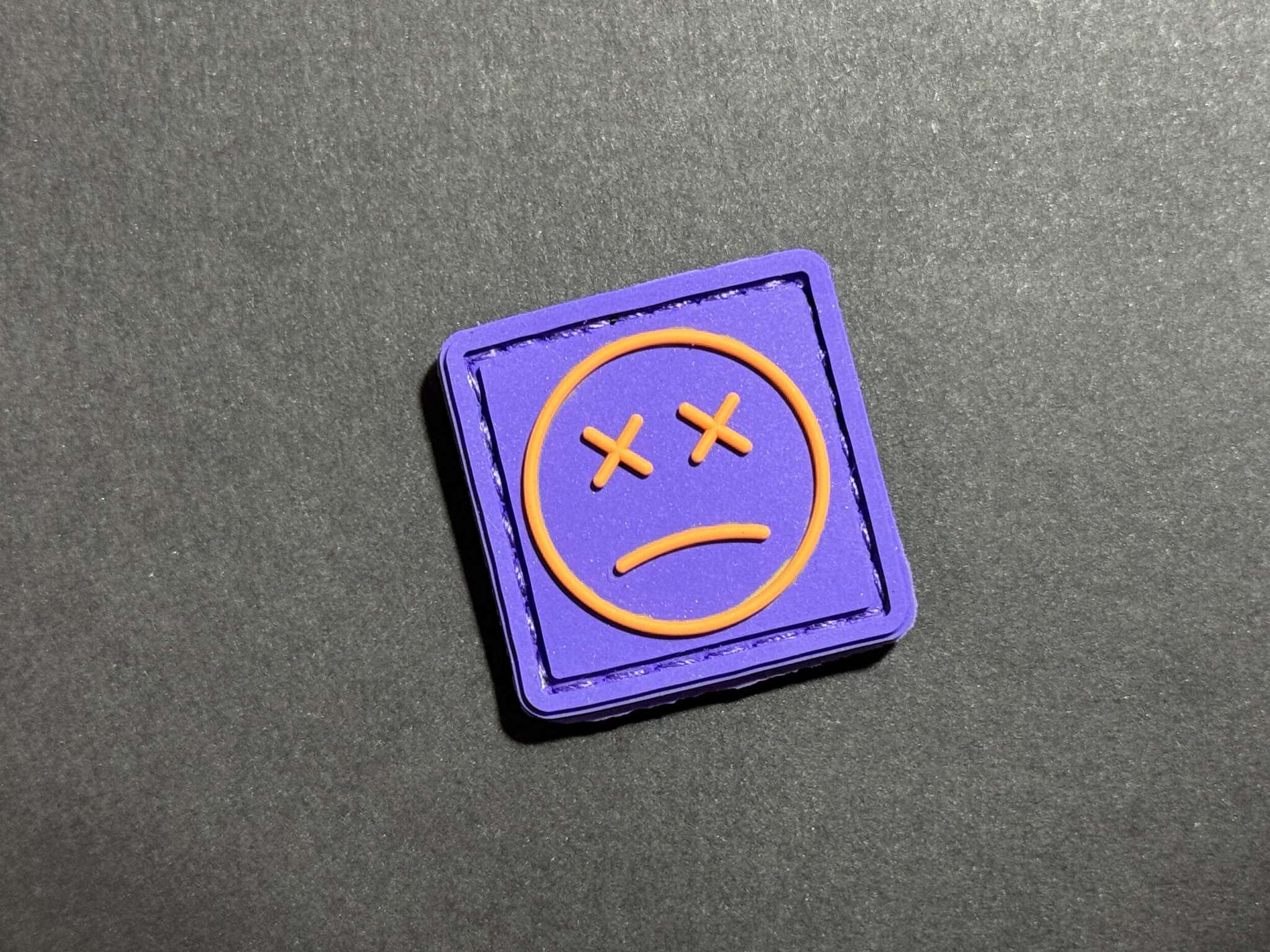 Purple and Yellow vinyl hook and loop patch Sad Face _ 2