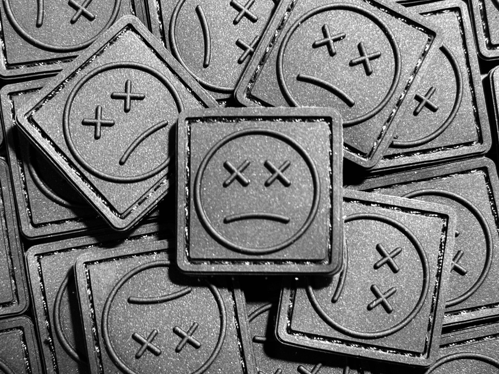 Sad Face Ranger Eye PVC Patch Blacked Out for tactical gear