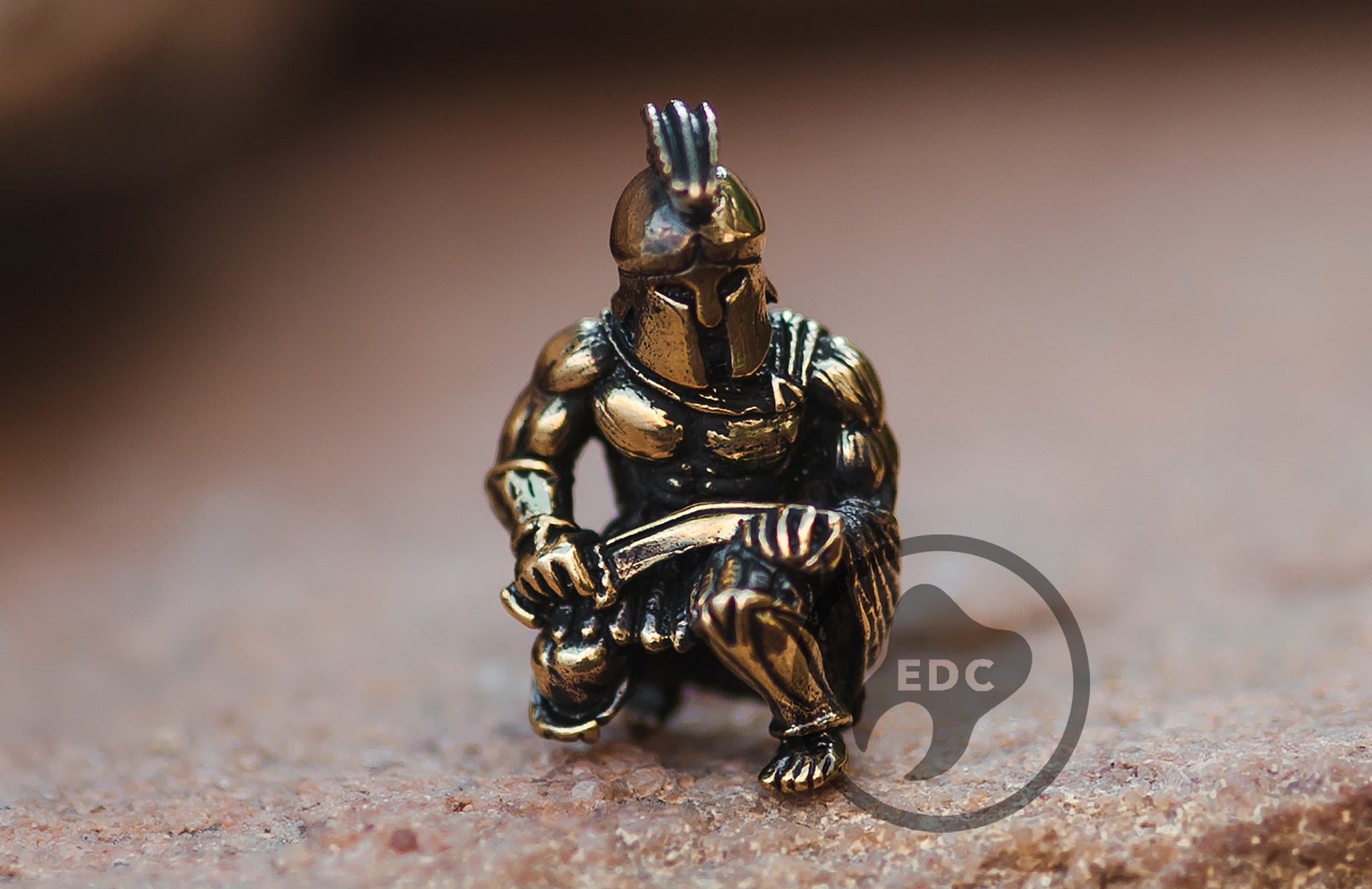 Solid brass Spartan Warrior bead in full battle armor for paracord.