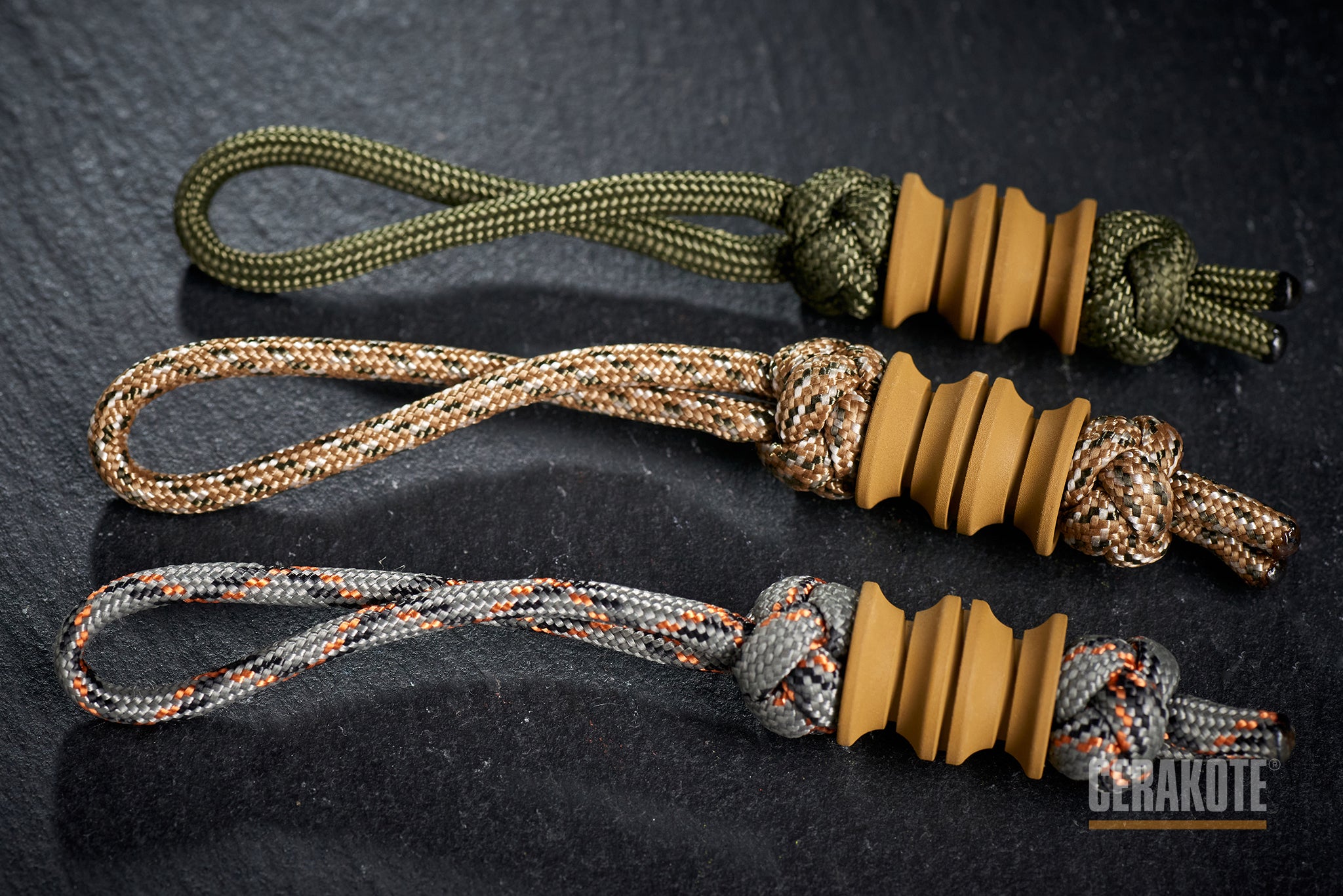 RAL 8000 Tan barrel bead attached to a paracord lanyard.-1