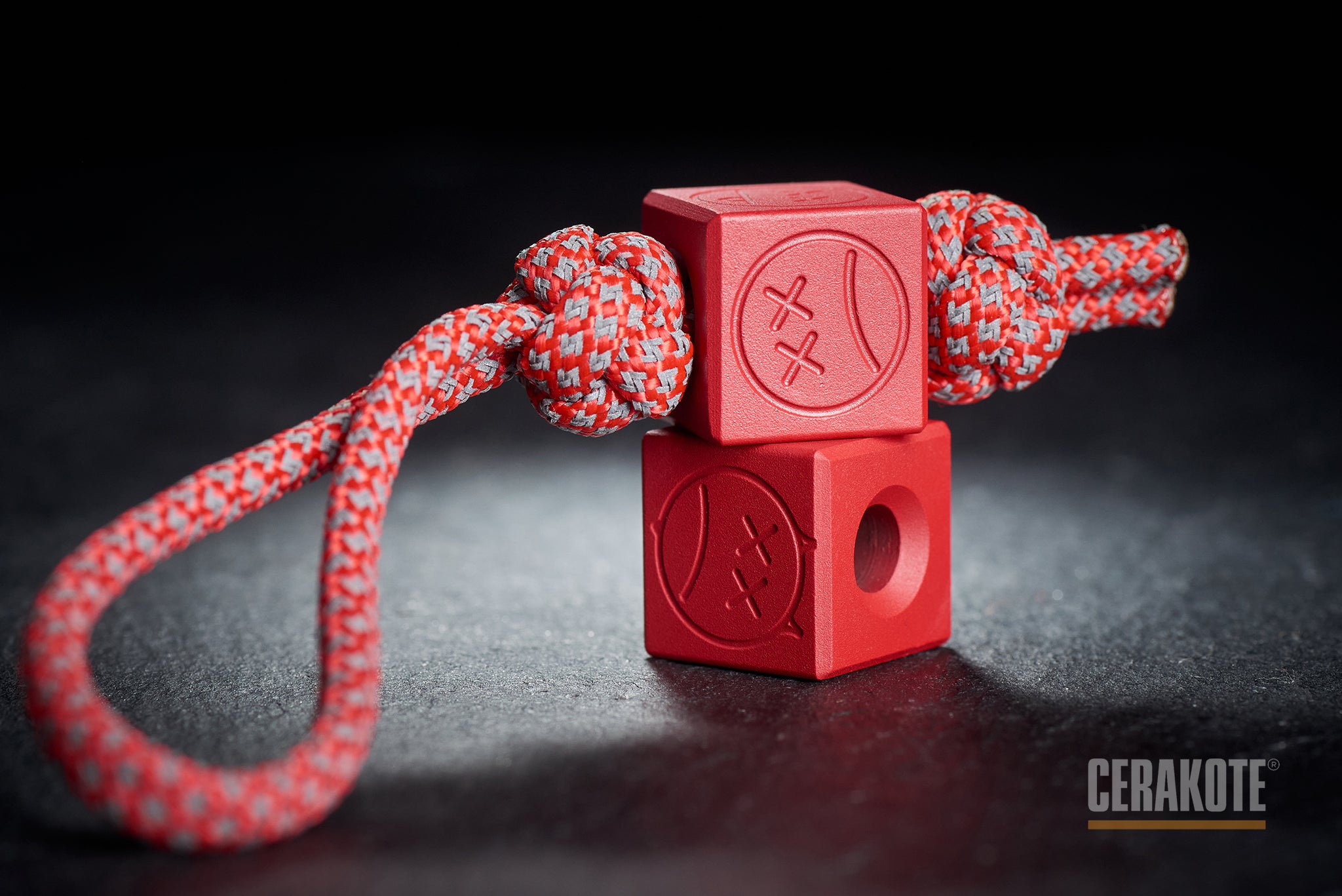 Matte H-306 Red Cerakote finish on a titanium bead.
