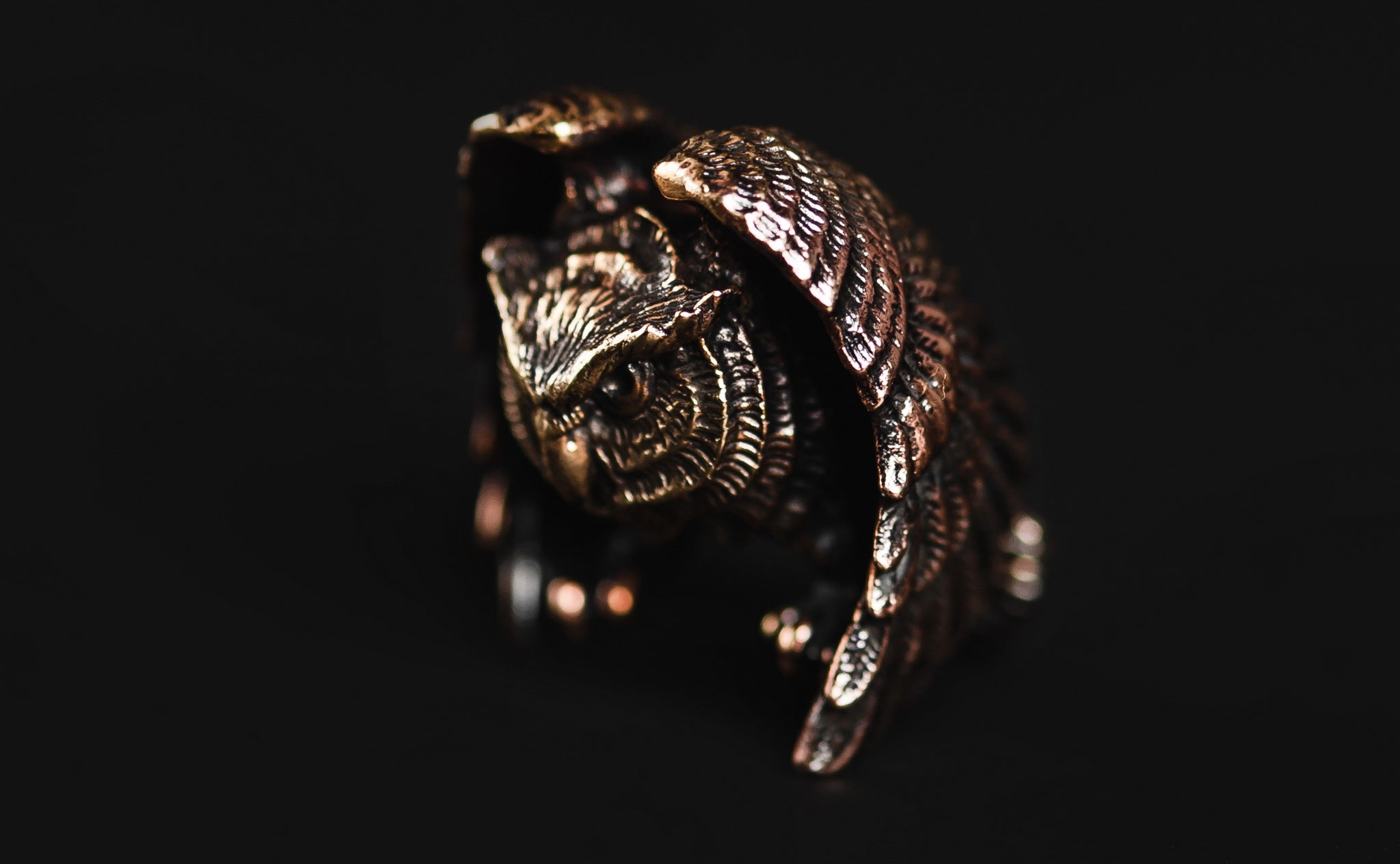 Solid brass Wise Owl spirit bead for paracord knife lanyards.