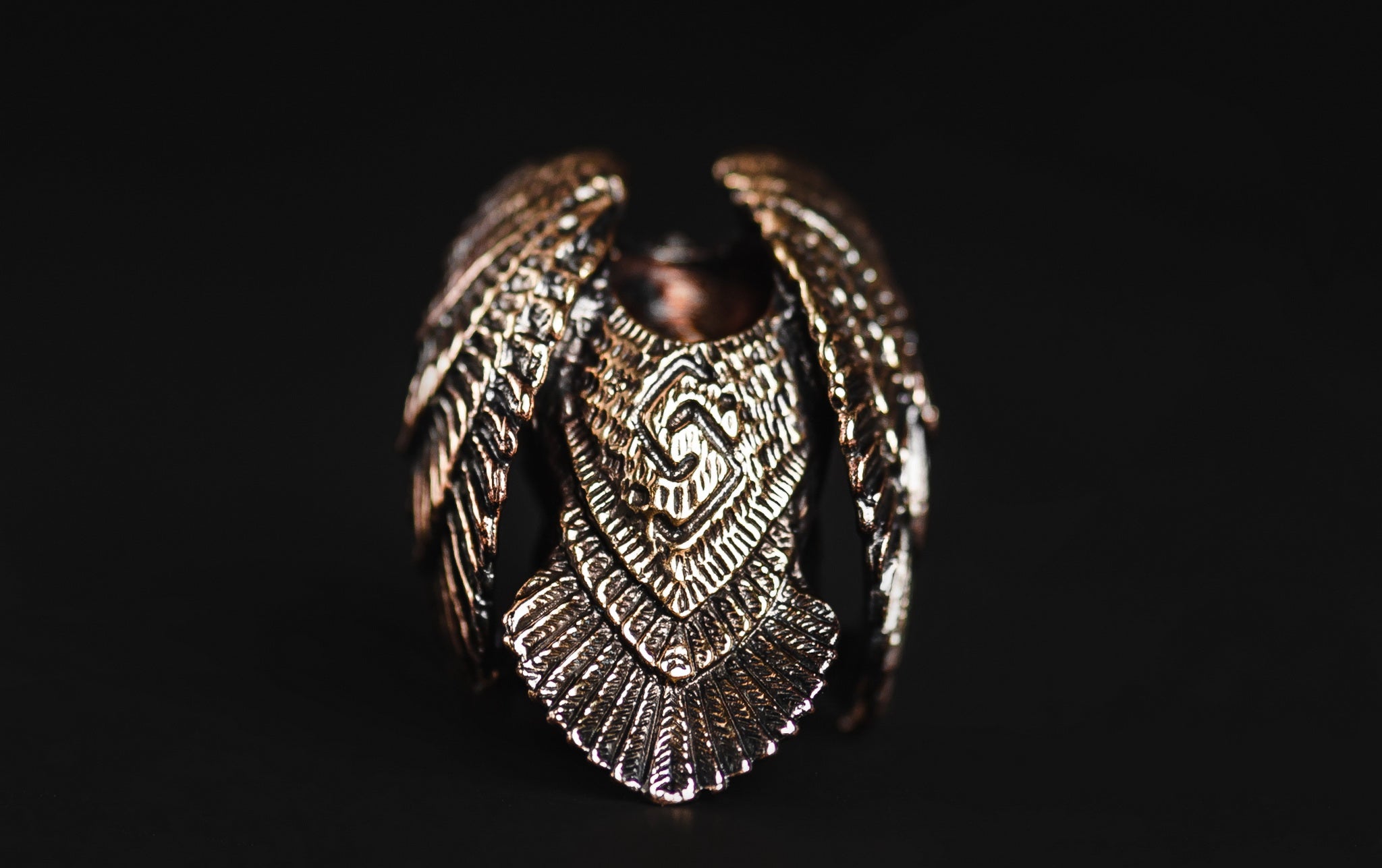 Heavyweight Owl brass bead attached to a forest-themed survival knife.-1